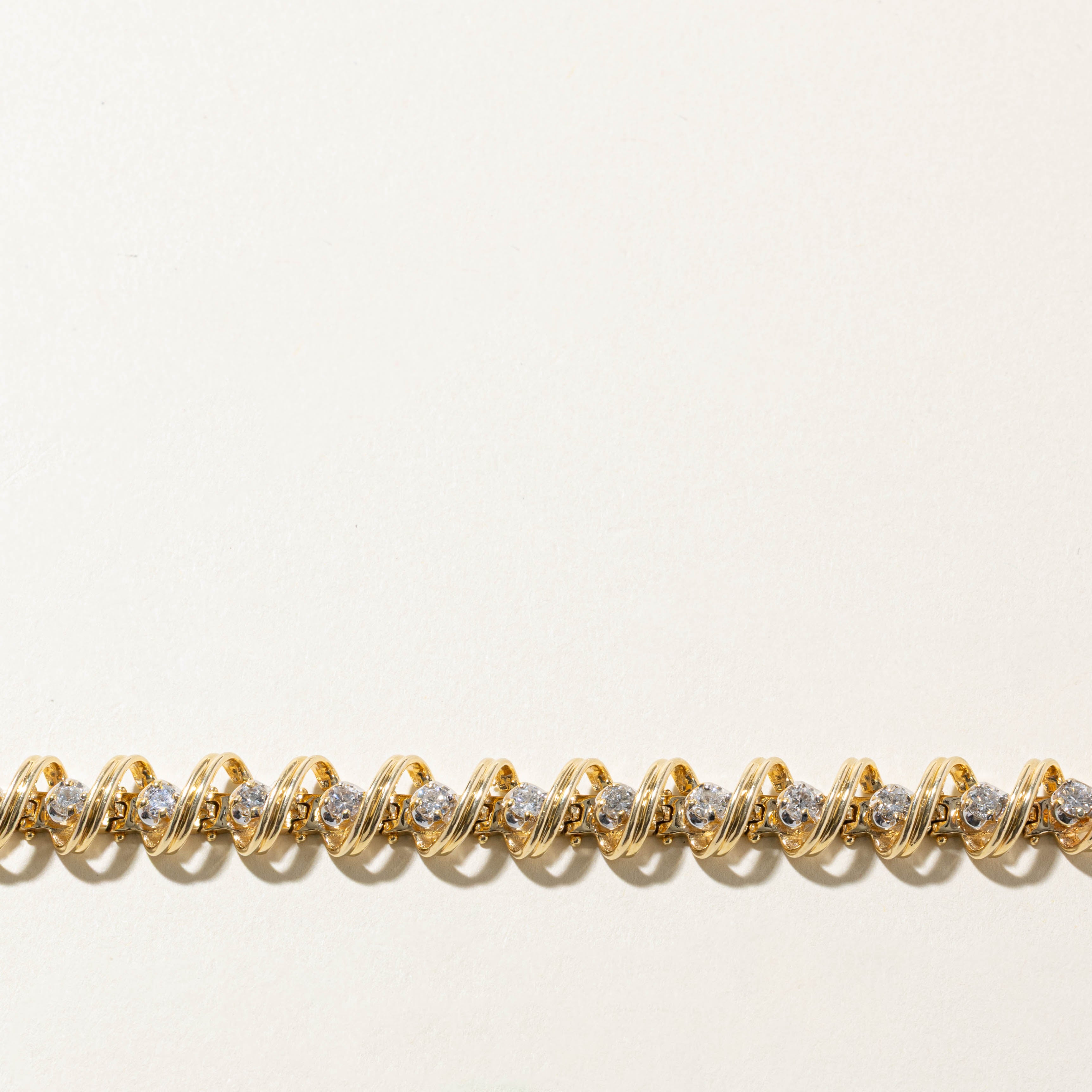 14k Yellow Gold Diamond Twisted Tennis Bracelet | 2.62ctw | 7"