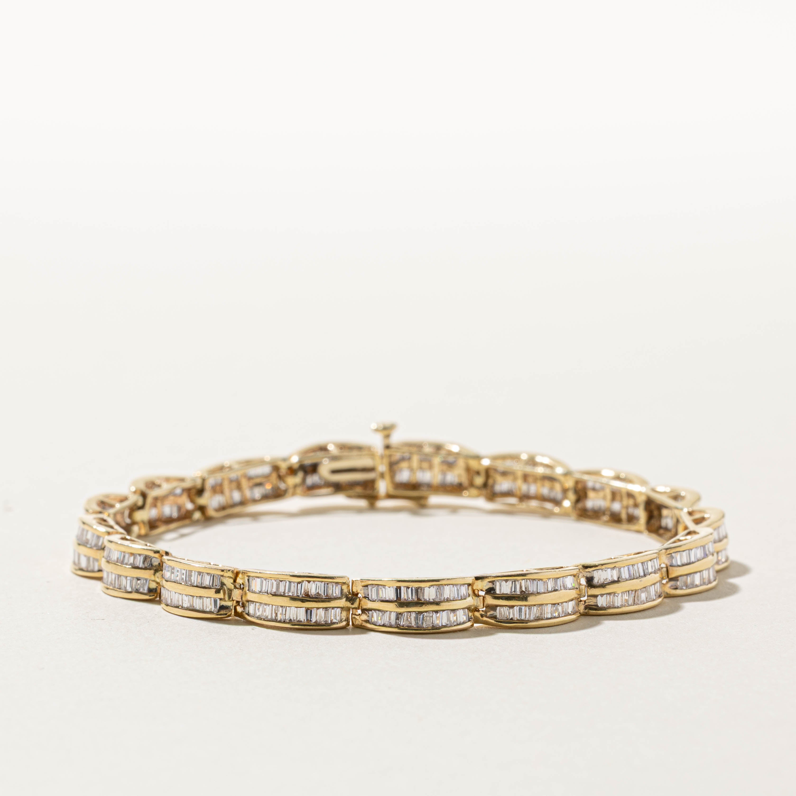 14k Multi Row Baguette Cut Diamond Tennis Bracelet | 1.53ctw | 7.25"