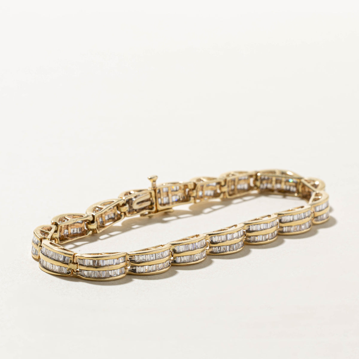 14k Multi Row Baguette Cut Diamond Tennis Bracelet | 1.53ctw | 7.25"