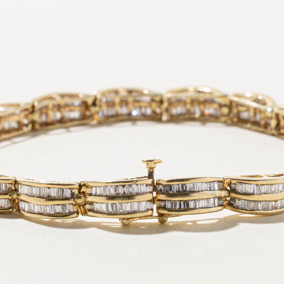 14k Multi Row Baguette Cut Diamond Tennis Bracelet | 1.53ctw | 7.25"