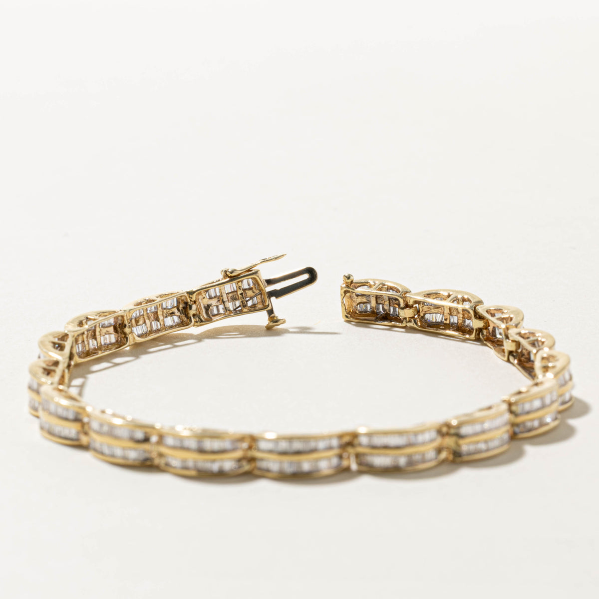 14k Multi Row Baguette Cut Diamond Tennis Bracelet | 1.53ctw | 7.25"