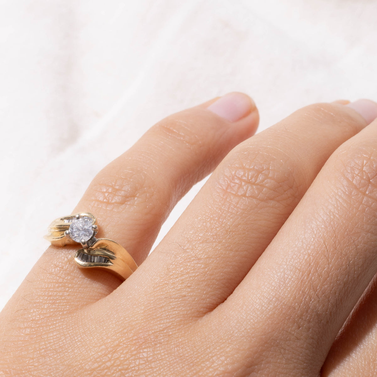 14k Diamond Channel Set Grooved Bypass Ring | 0.37ctw | SZ 4