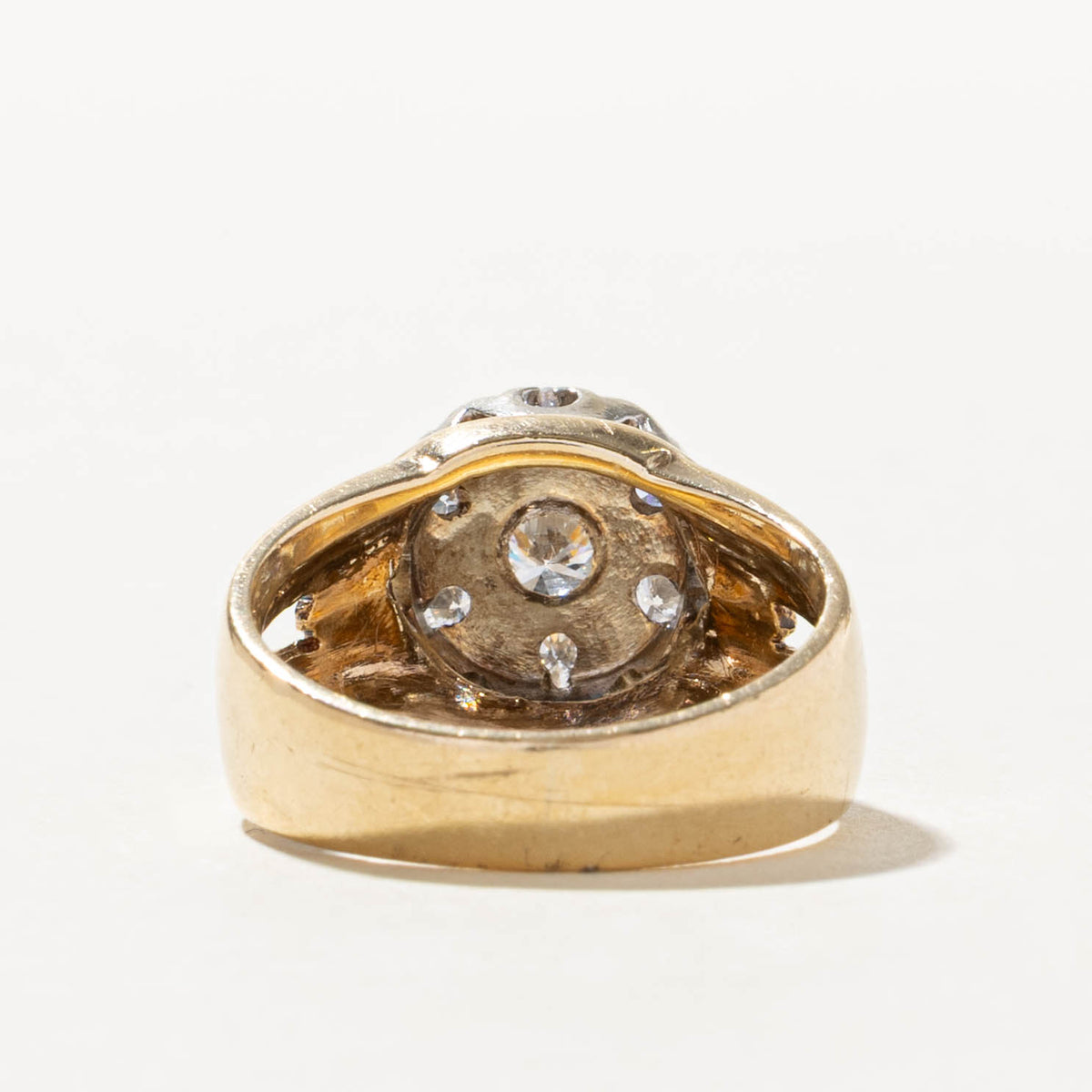 14k Two Tone Illusion Set Diamond Grooved Ring | 0.72ctw | SZ 7.5