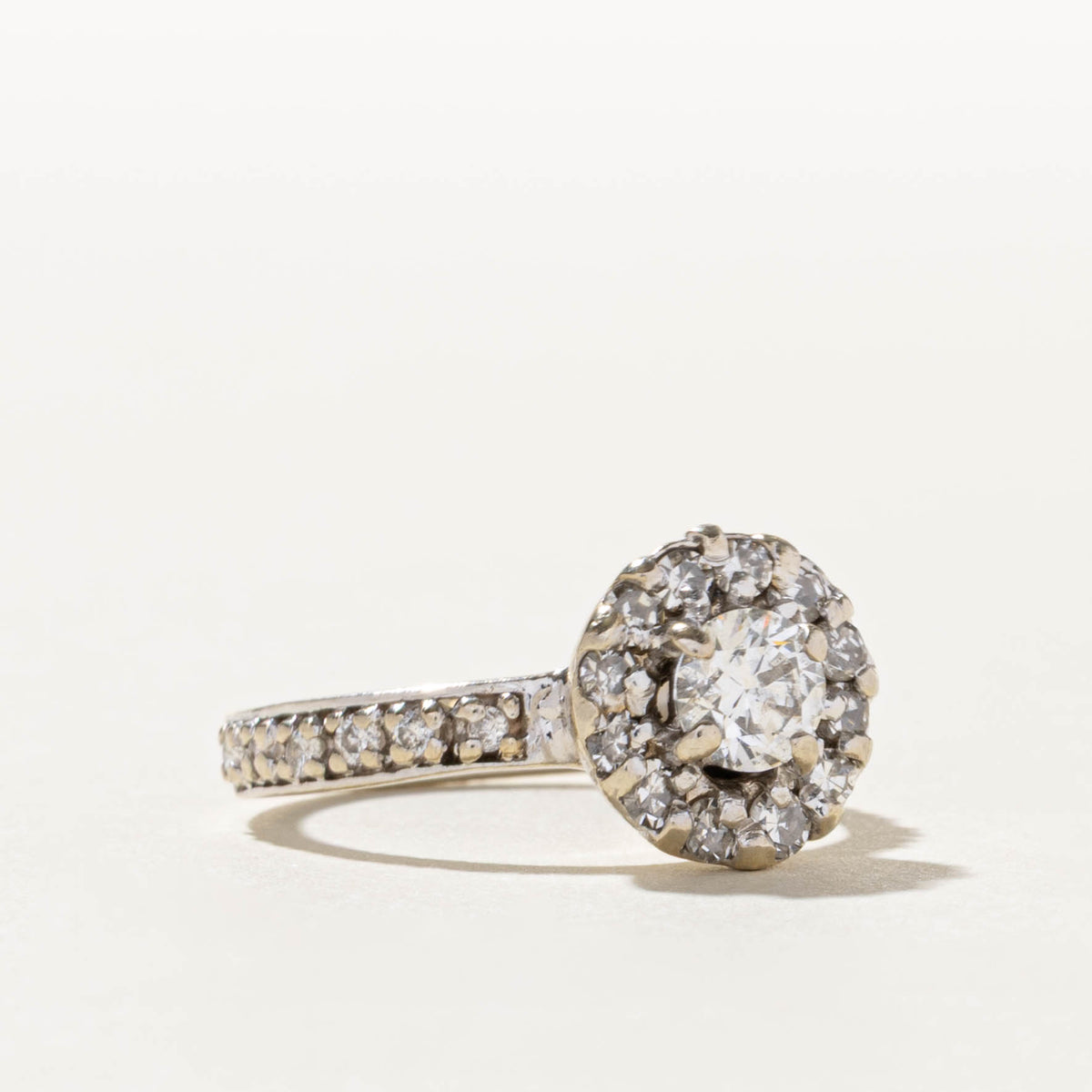 14k Pave Set Diamond Halo Engagement Ring | 0.50ct SI2 H, 0.57ctw | SZ 5.5