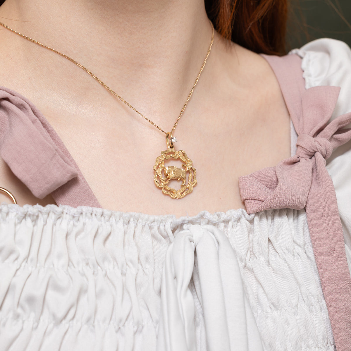 10k Diamond Nuggety Taurus Zodiac Pendant