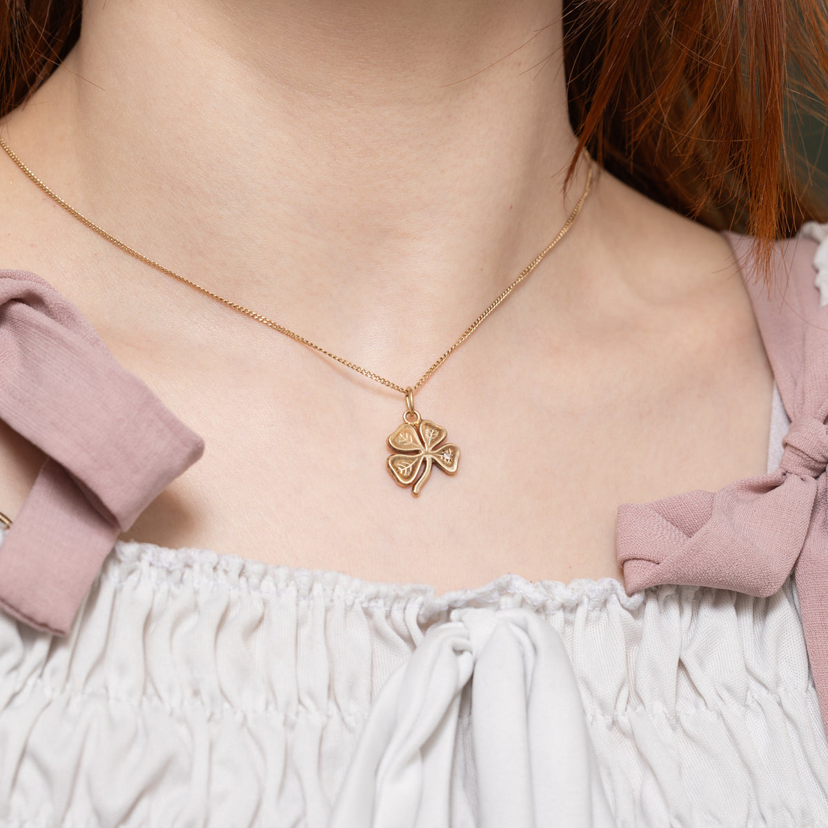 10k Star Set Diamond Four Leaf Clover Charm