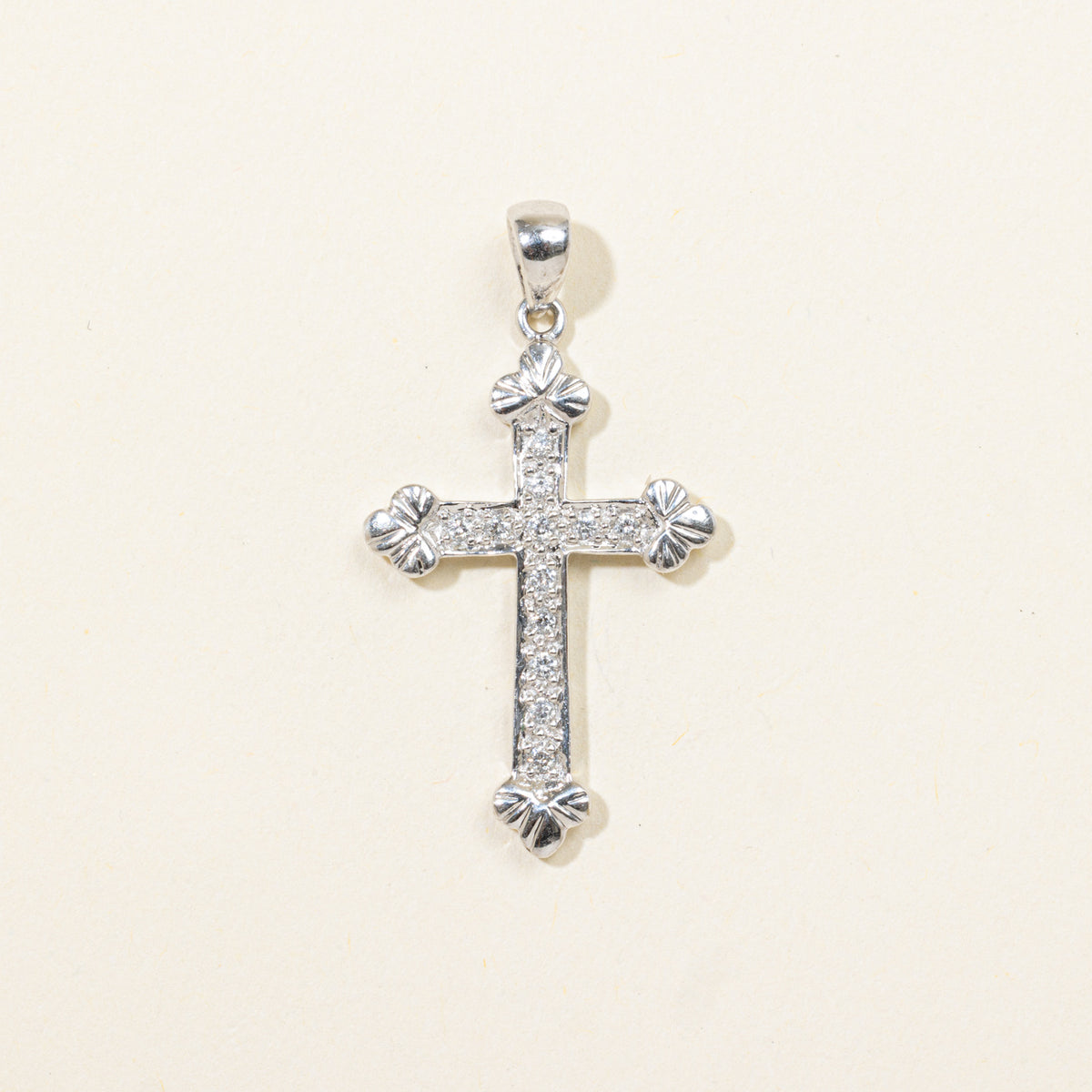 14k Pave Set Diamond Ornate Cross Pendant
