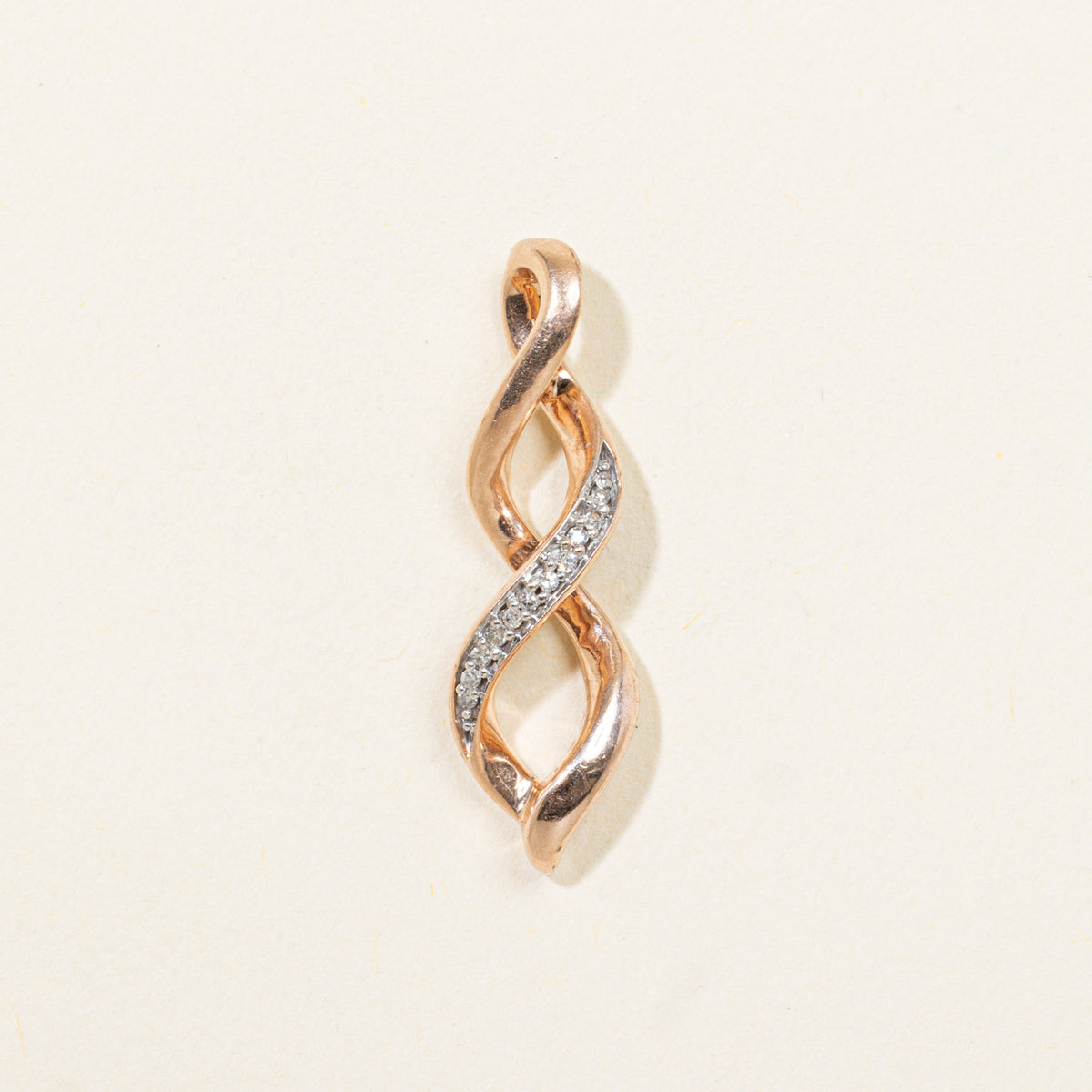 10k Pave Set Diamond Openwork Twisted Pendant