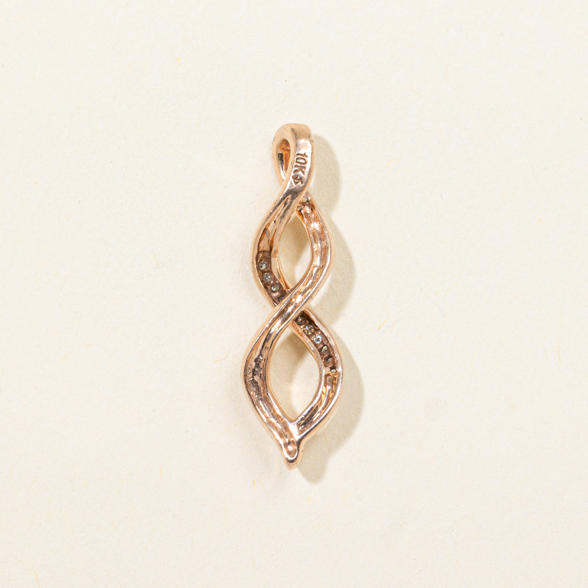 10k Pave Set Diamond Openwork Twisted Pendant