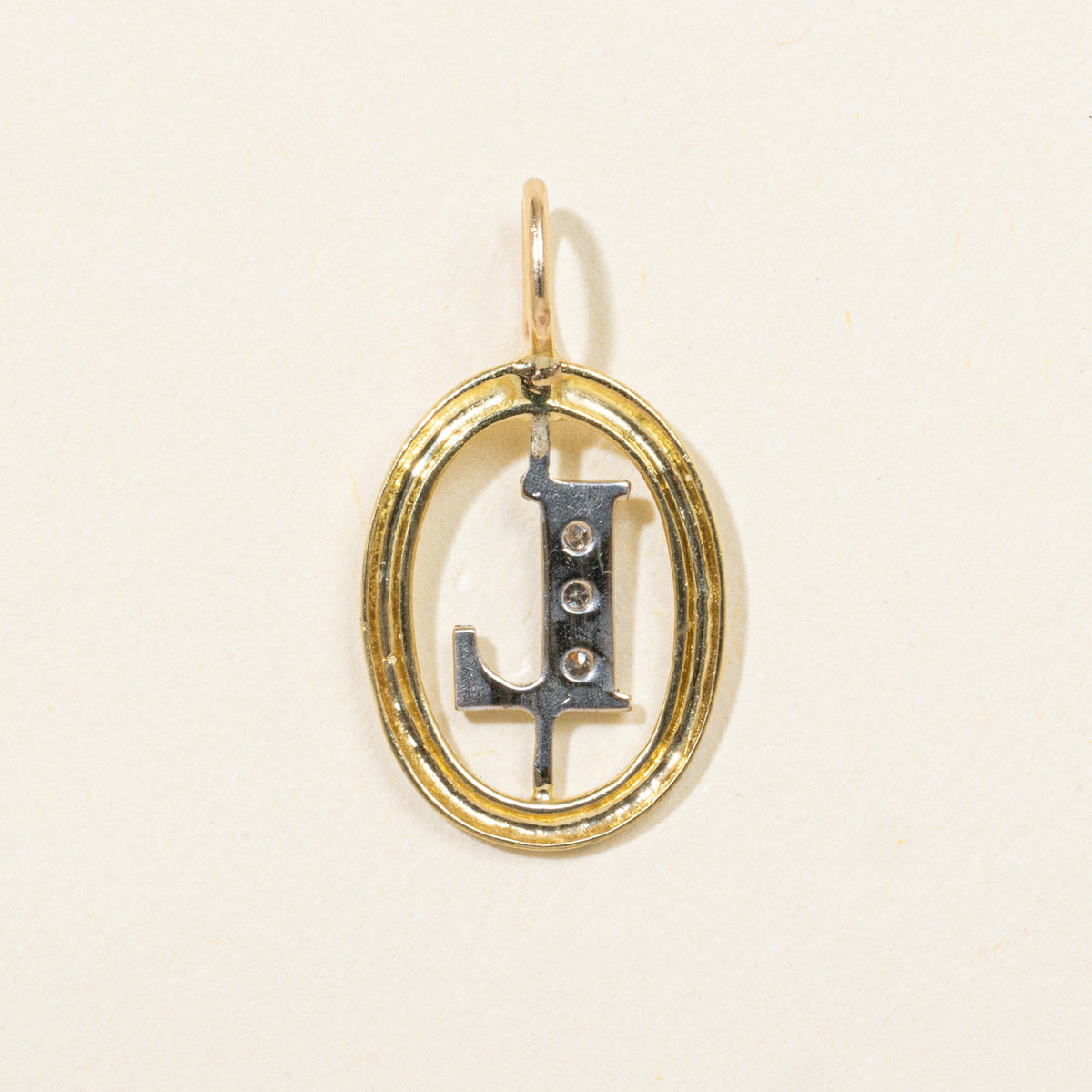 18k Two Tone Diamond Oval "L" Initial Pendant