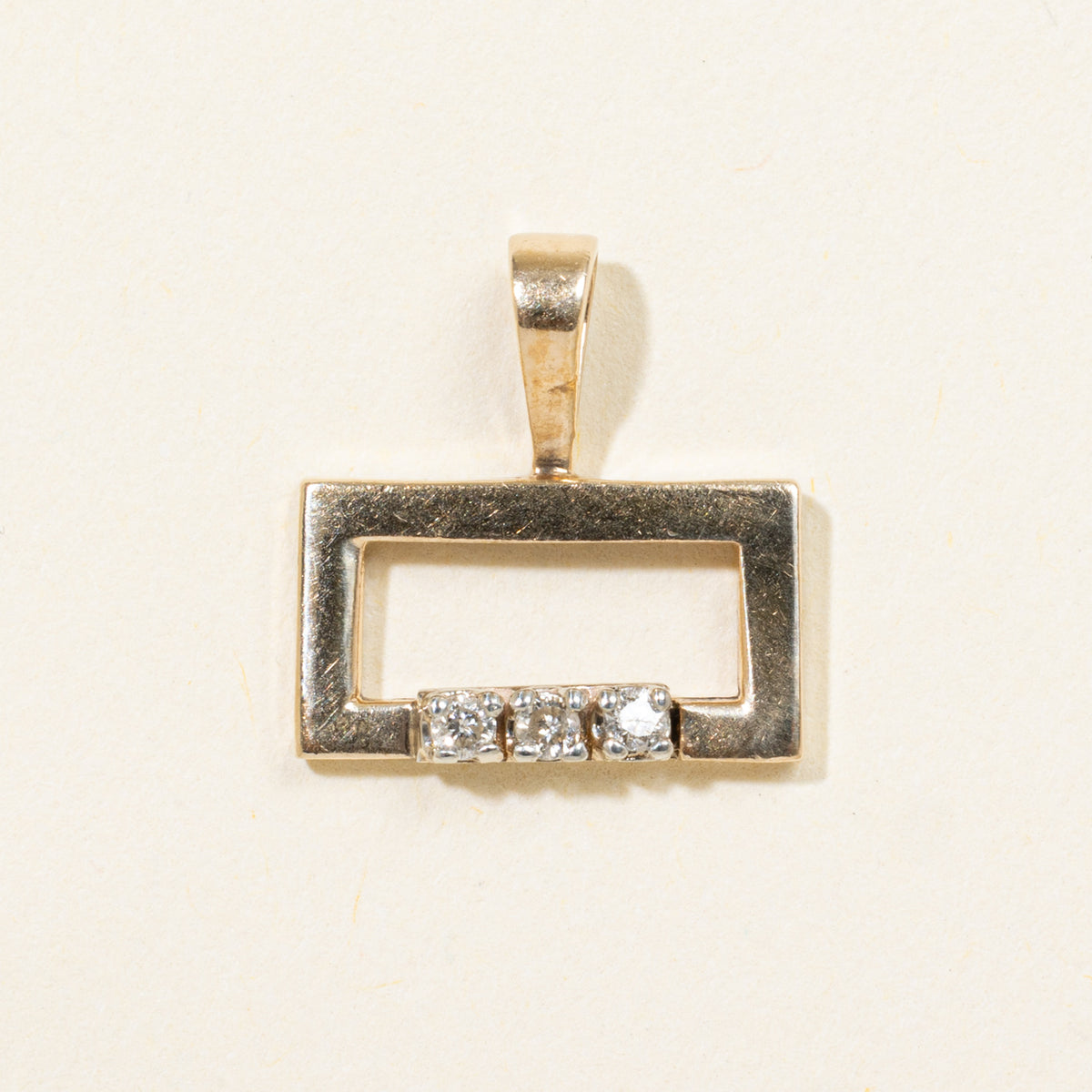 10k Three Stone Diamond Open Rectangle Pendant