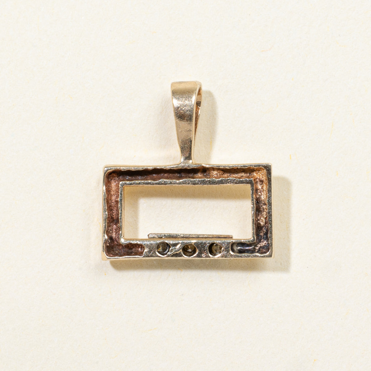 10k Three Stone Diamond Open Rectangle Pendant