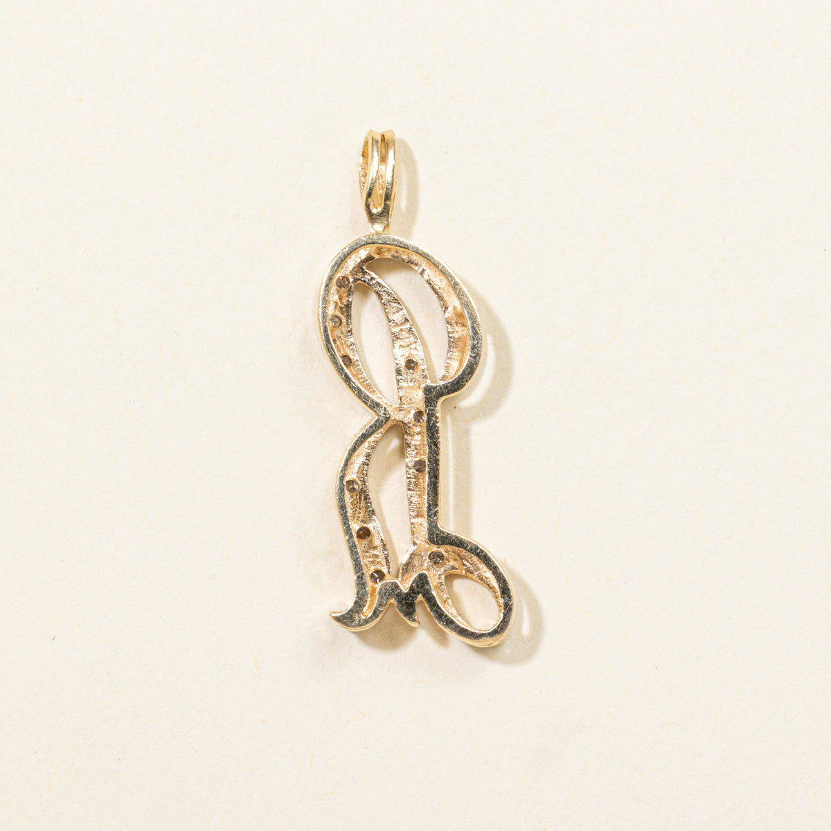 14k Two Tone Diamond "R" Initial Pendant
