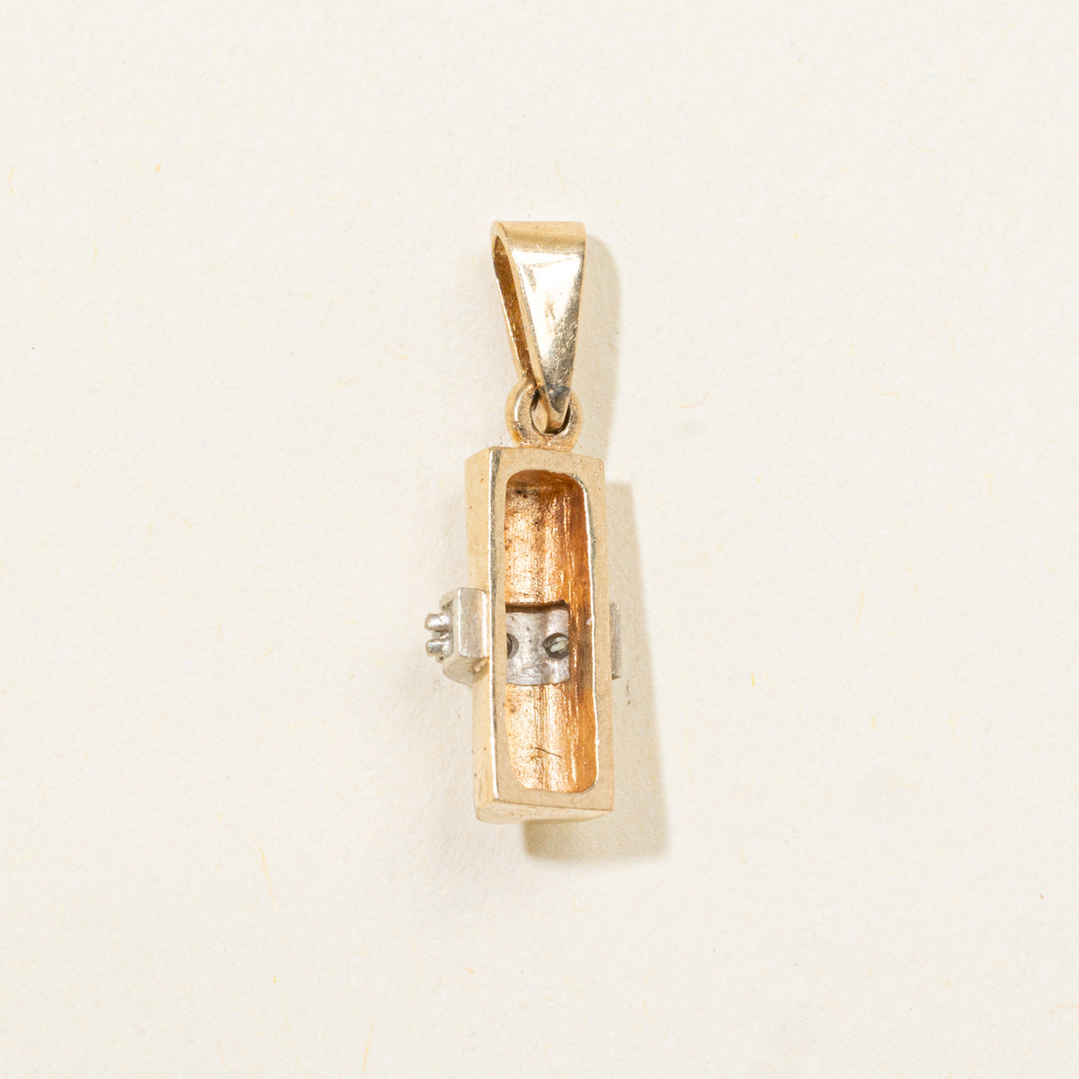 14k Two Tone Diamond Accented Grooved Bar Pendant