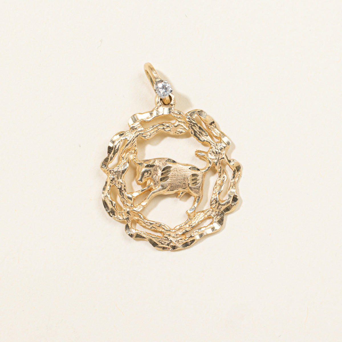 10k Diamond Nuggety Taurus Zodiac Pendant