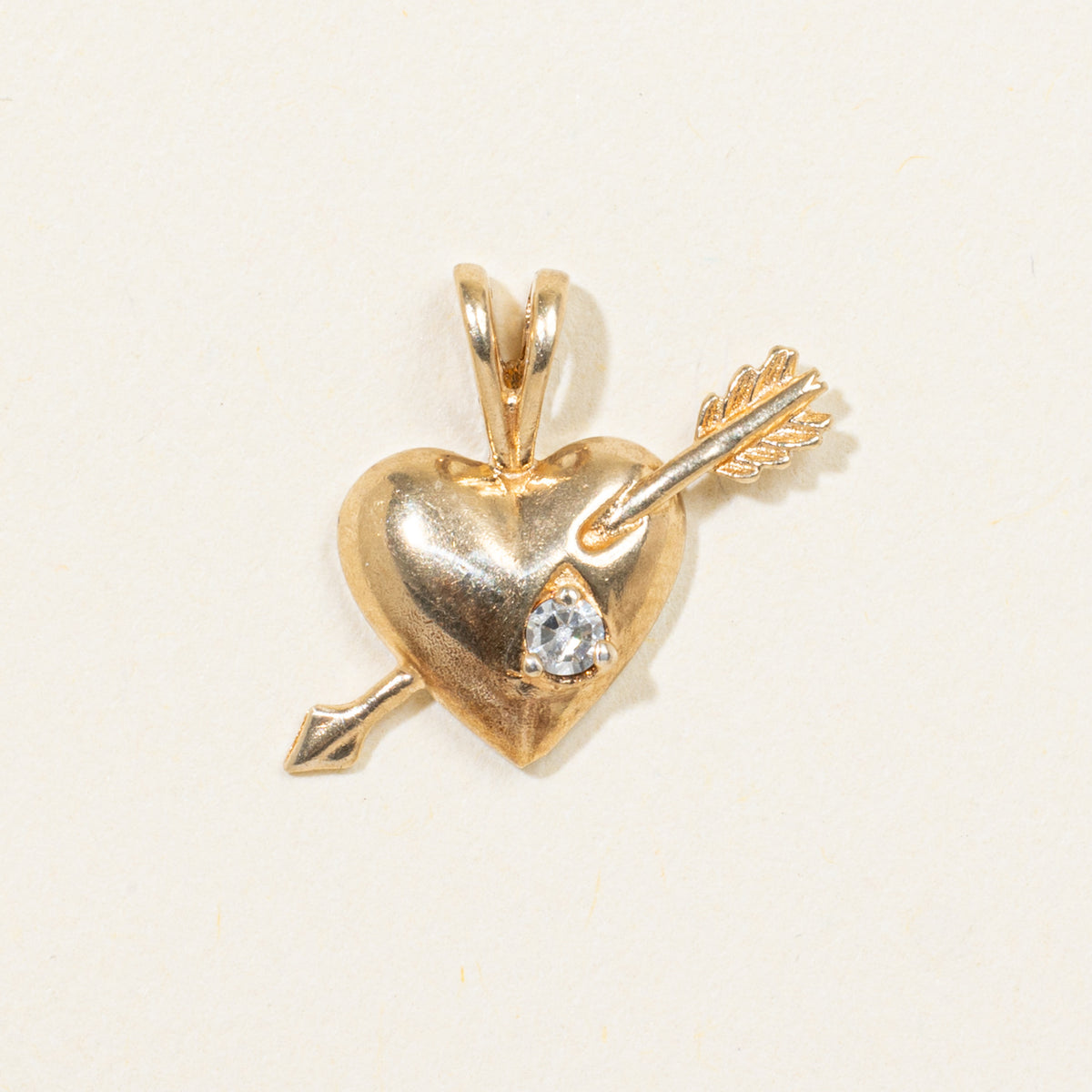 10k Diamond Puffed Heart & Arrow Pendant