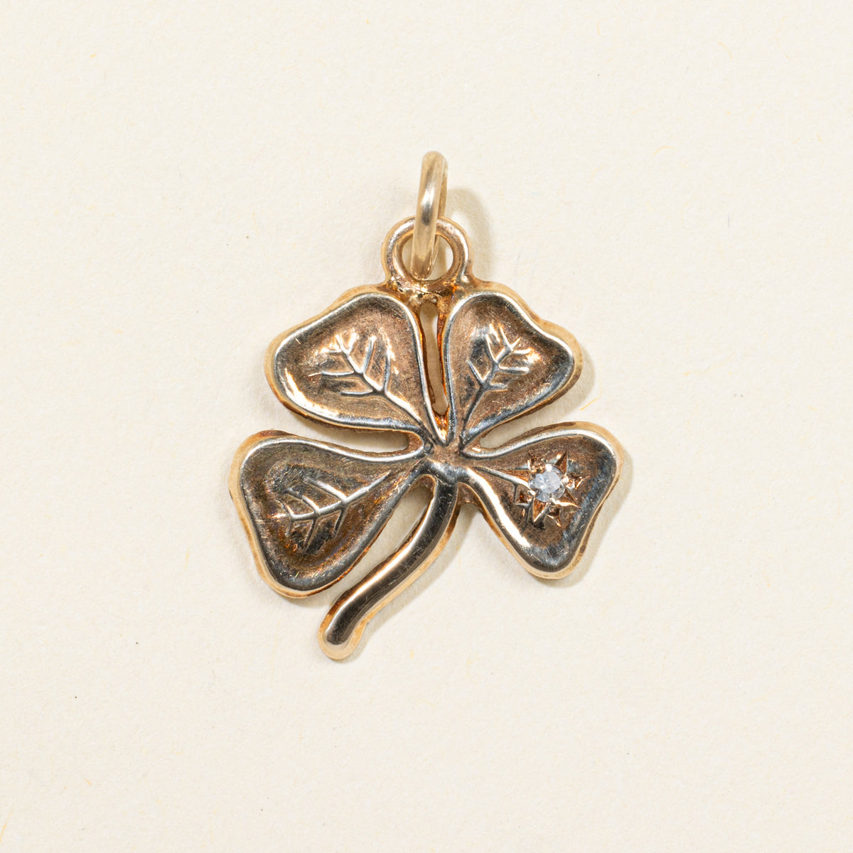 10k Star Set Diamond Four Leaf Clover Charm
