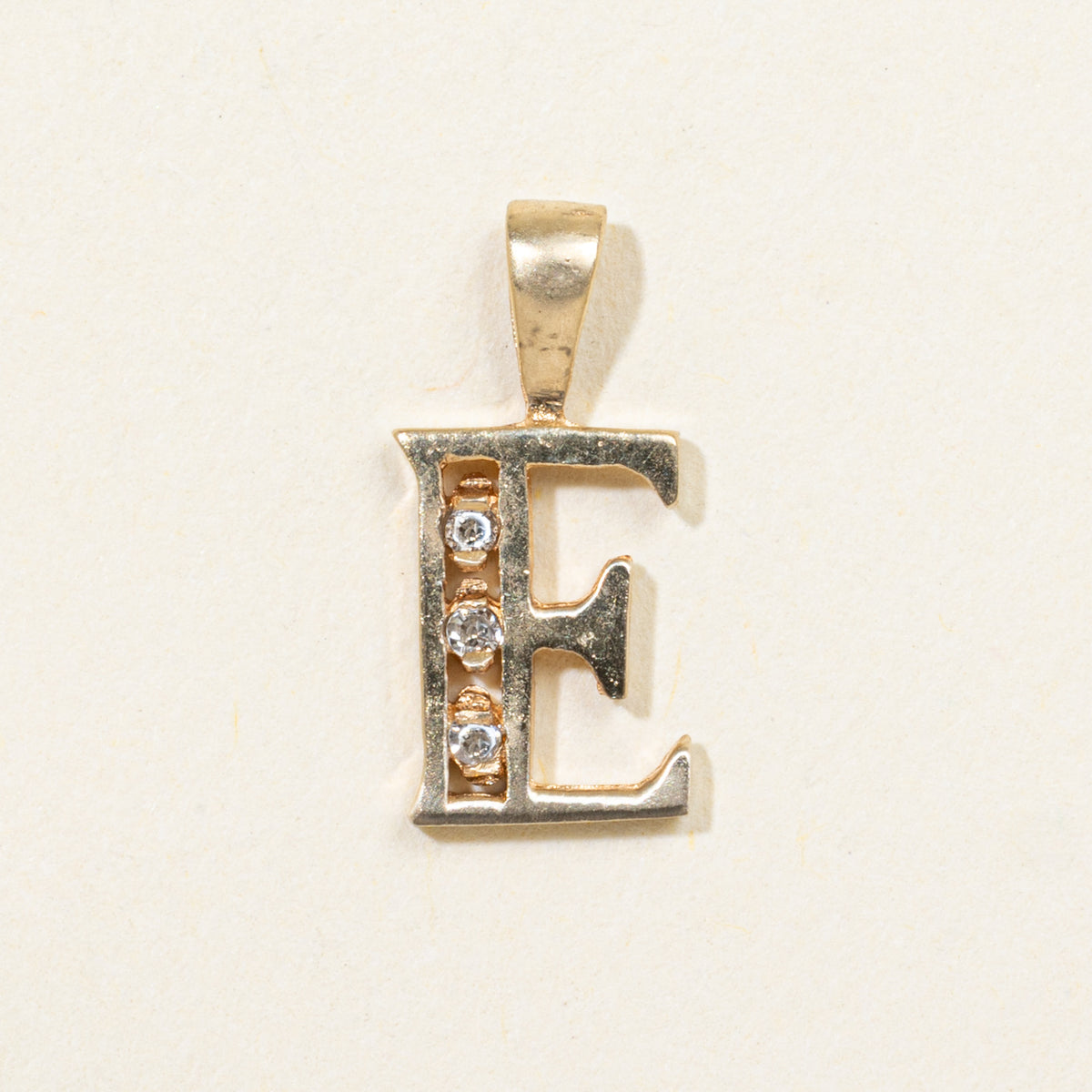 10k Channel Set Diamond "E" Initial Pendant