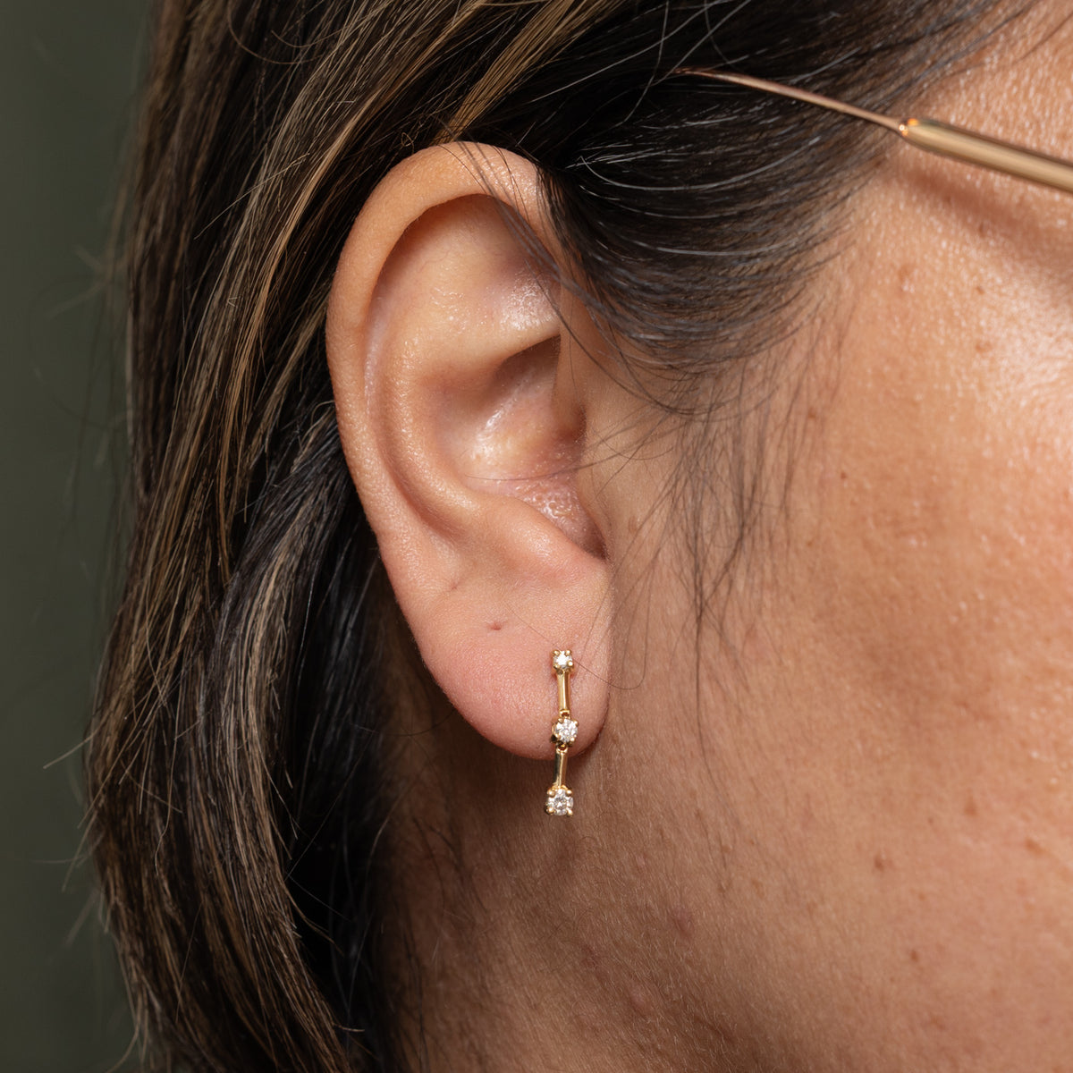 14k Three Stone Diamond Column Drop Earrings | 0.25ctw