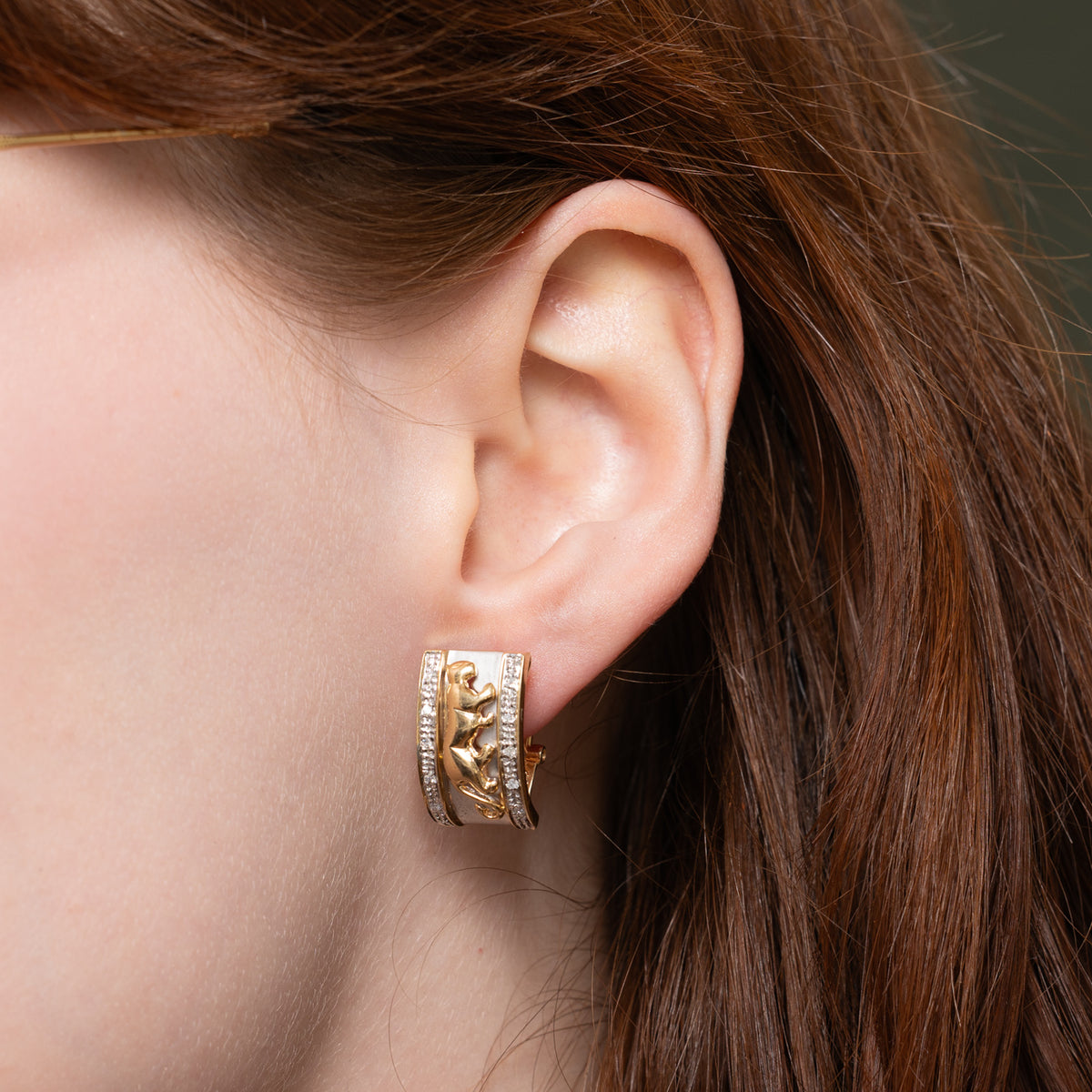 14k Two Tone Diamond Accented Panther Stud Earrings | 0.10ctw