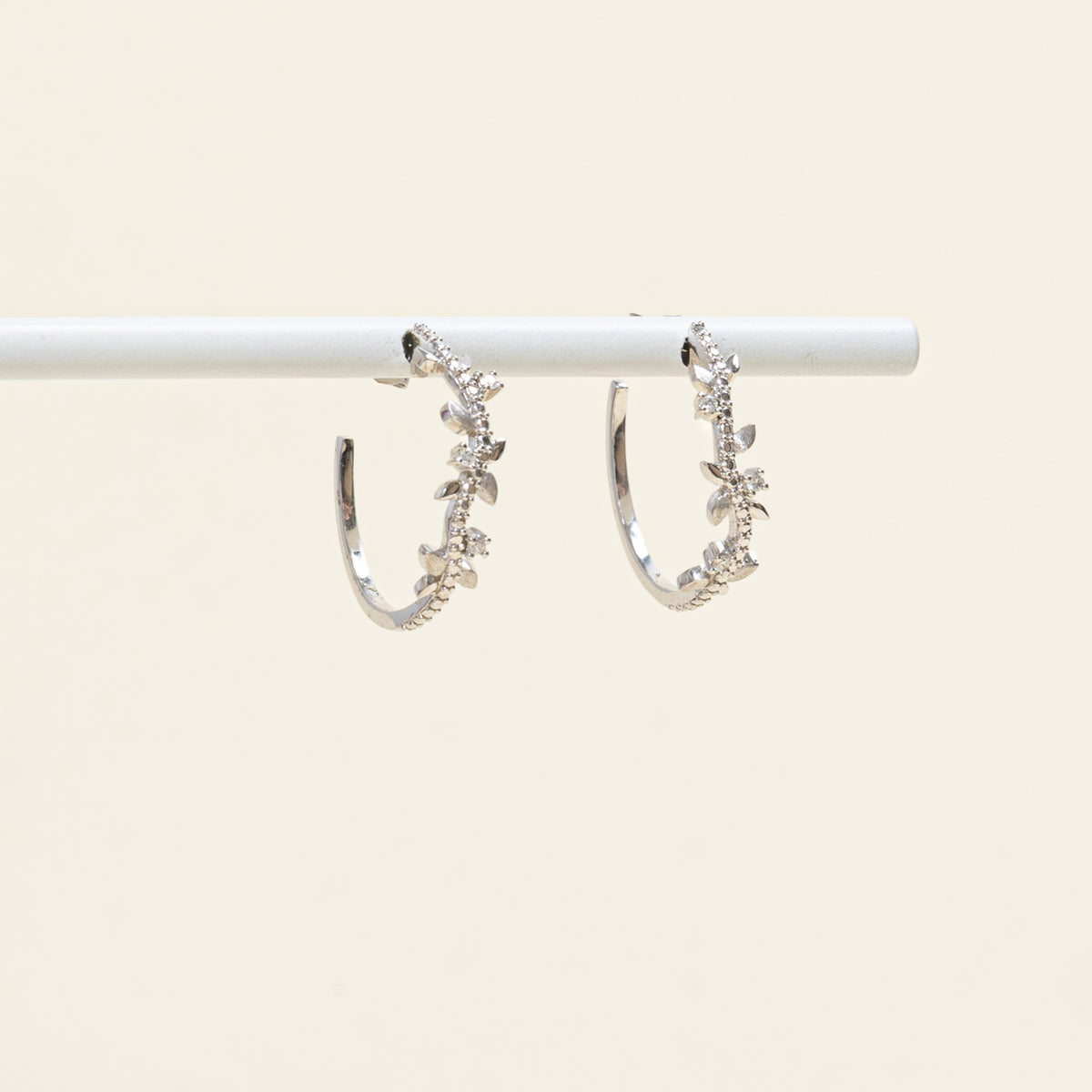 17k Diamond Floral Hoop Earrings | 0.03ctw