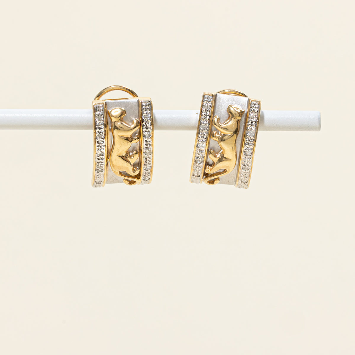 14k Two Tone Diamond Accented Panther Stud Earrings | 0.10ctw