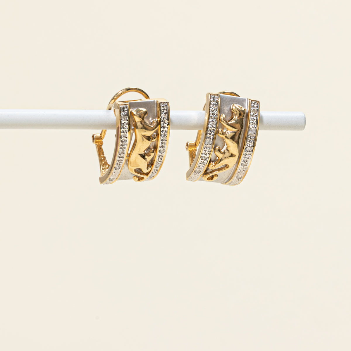 14k Two Tone Diamond Accented Panther Stud Earrings | 0.10ctw
