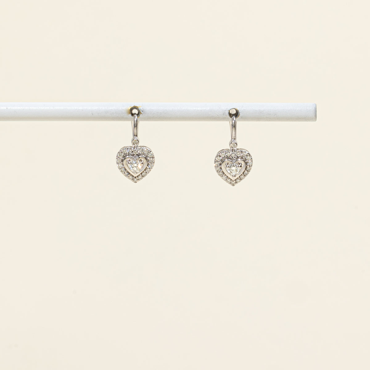 14k Bezel Set Diamond Halo Heart Drop Earrings | 0.24ctw