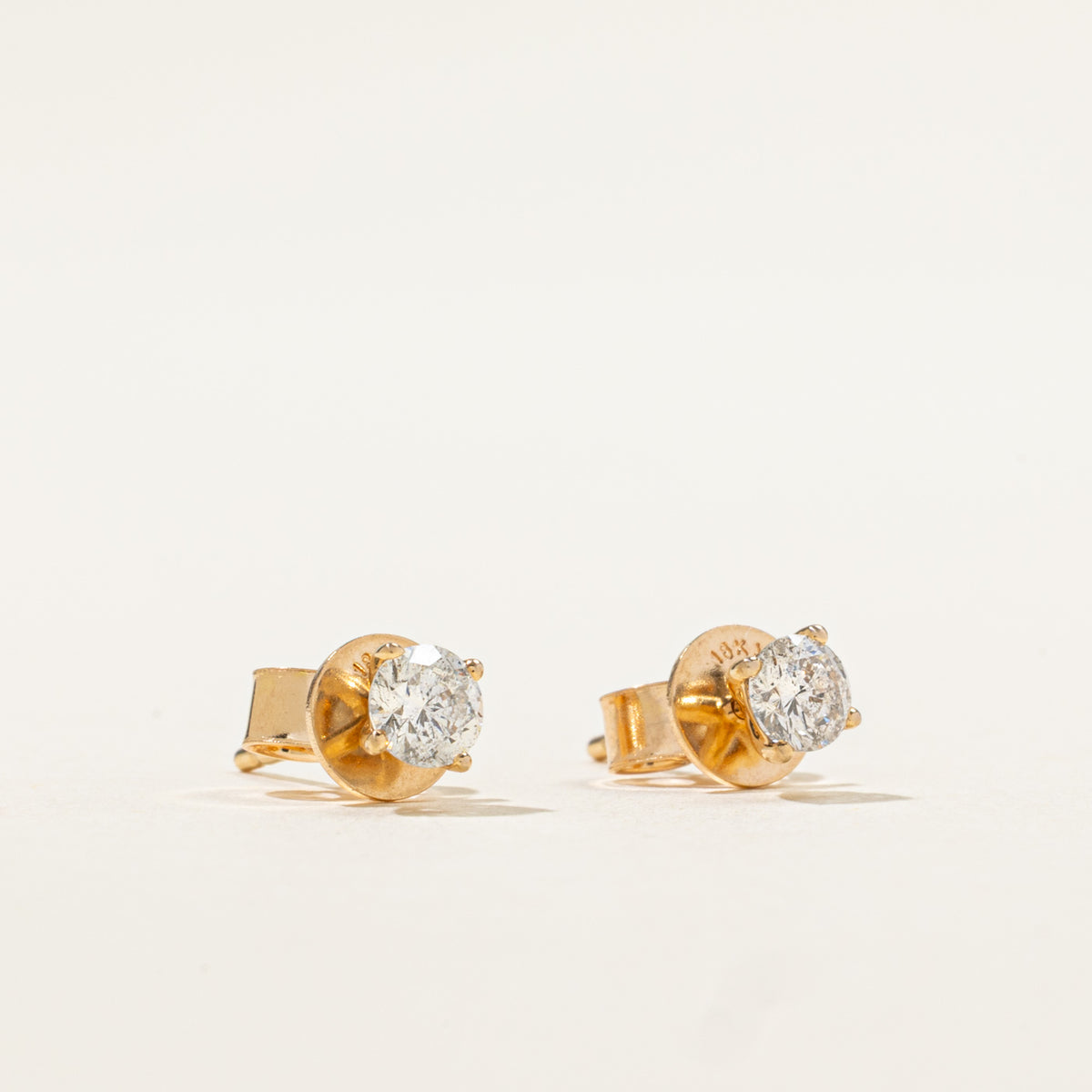 18k Solitaire Round Brilliant Diamond Studs | 0.45ctw I2 G/H