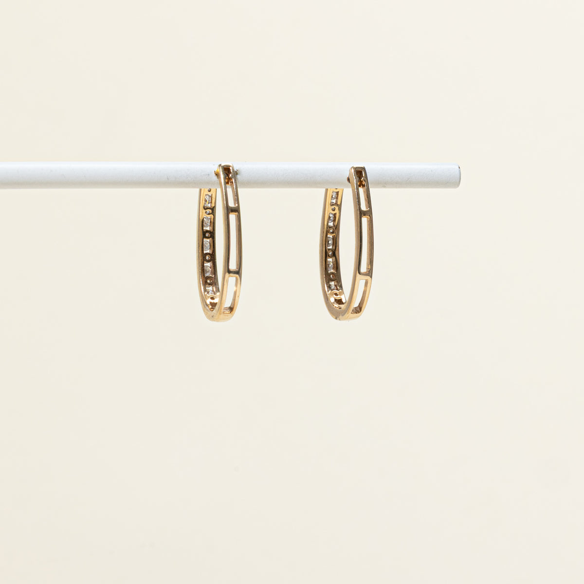 10k Channel Set Diamond Hoop Earrings | 24mm | 0.42ctw