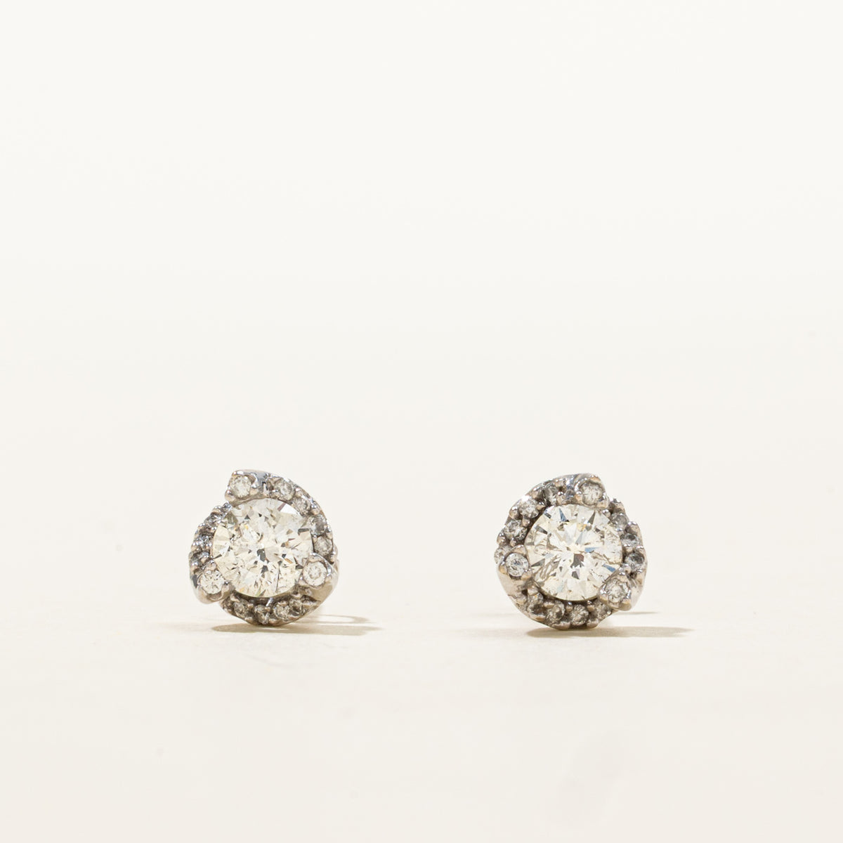 14k White Gold Diamond Halo Stud Earrings | 0.70ctw