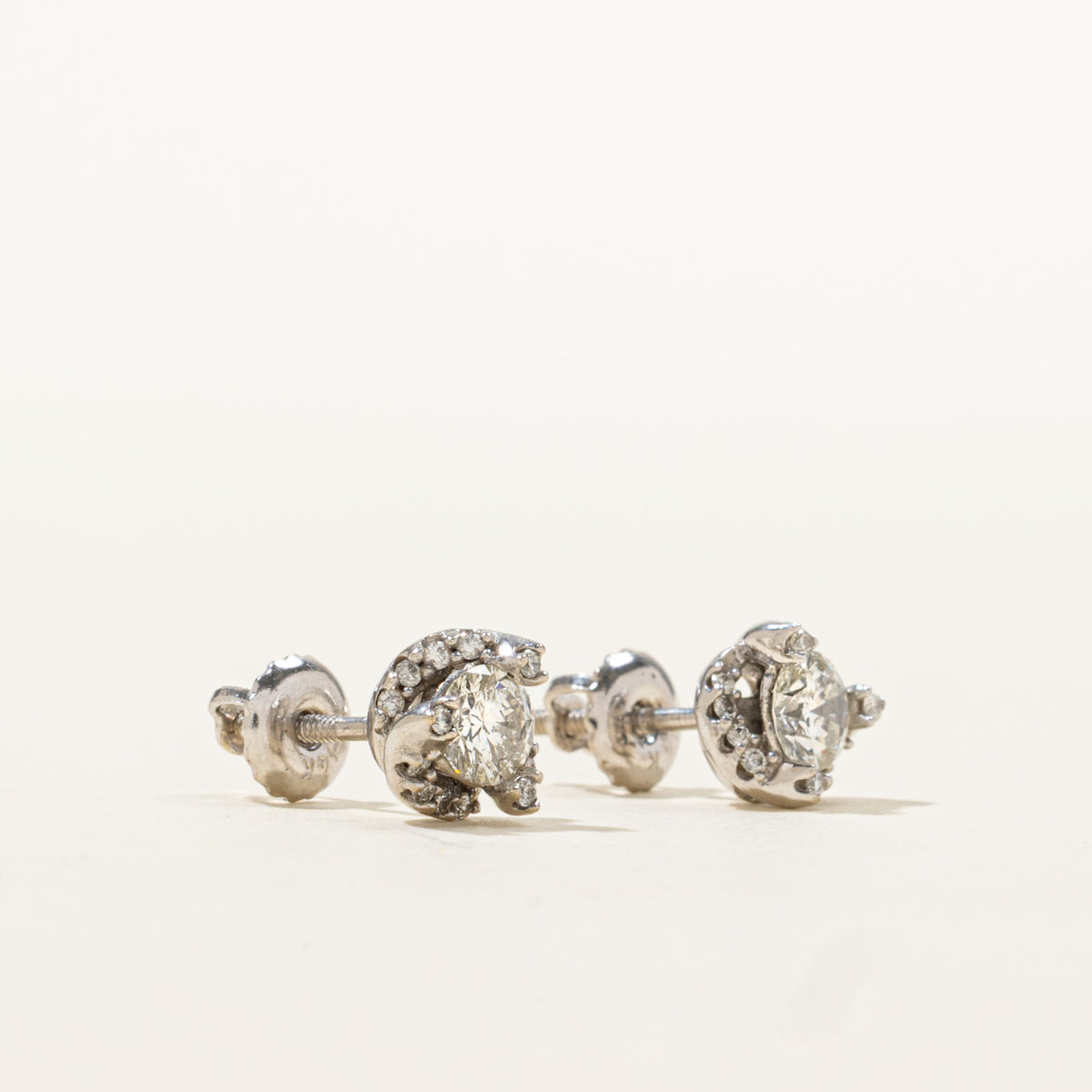 14k White Gold Diamond Halo Stud Earrings | 0.70ctw