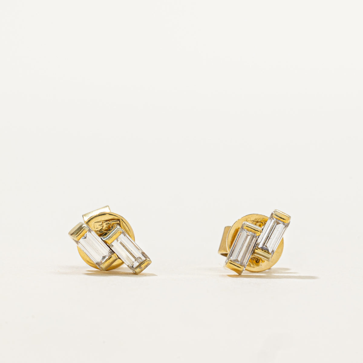 14k Two Stone Baguette Cut Diamond Stud Earrings | 0.52ctw