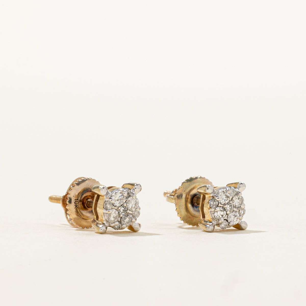 10k Illusion Set Diamond Cluster Stud Earrings | 0.17ctw