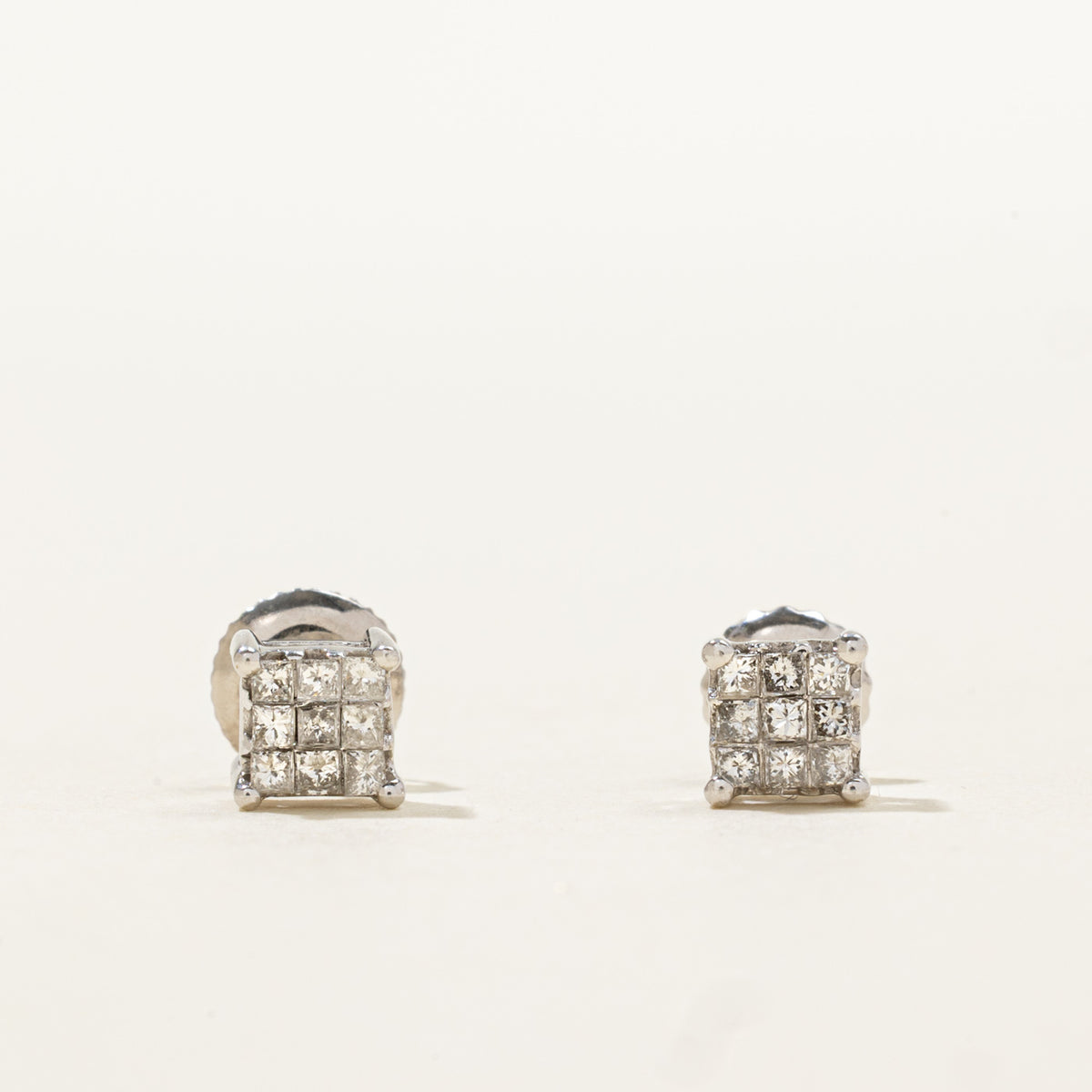 10k Invisible Set Princess Cut Diamond Grid Stud Earrings | 0.23ctw