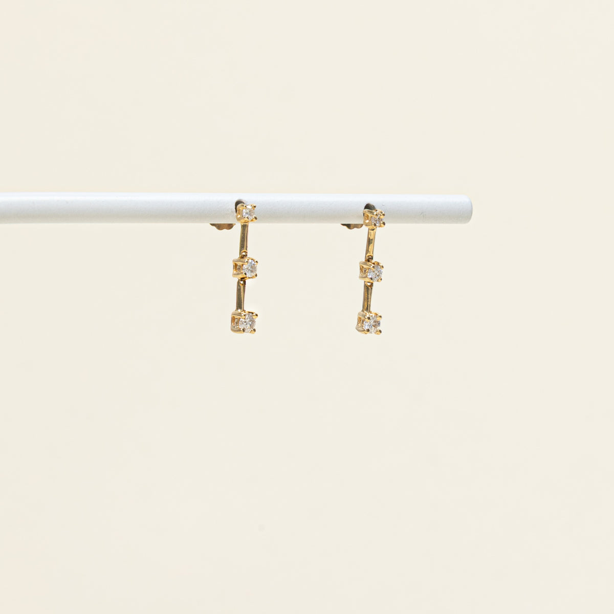 14k Three Stone Diamond Column Drop Earrings | 0.25ctw