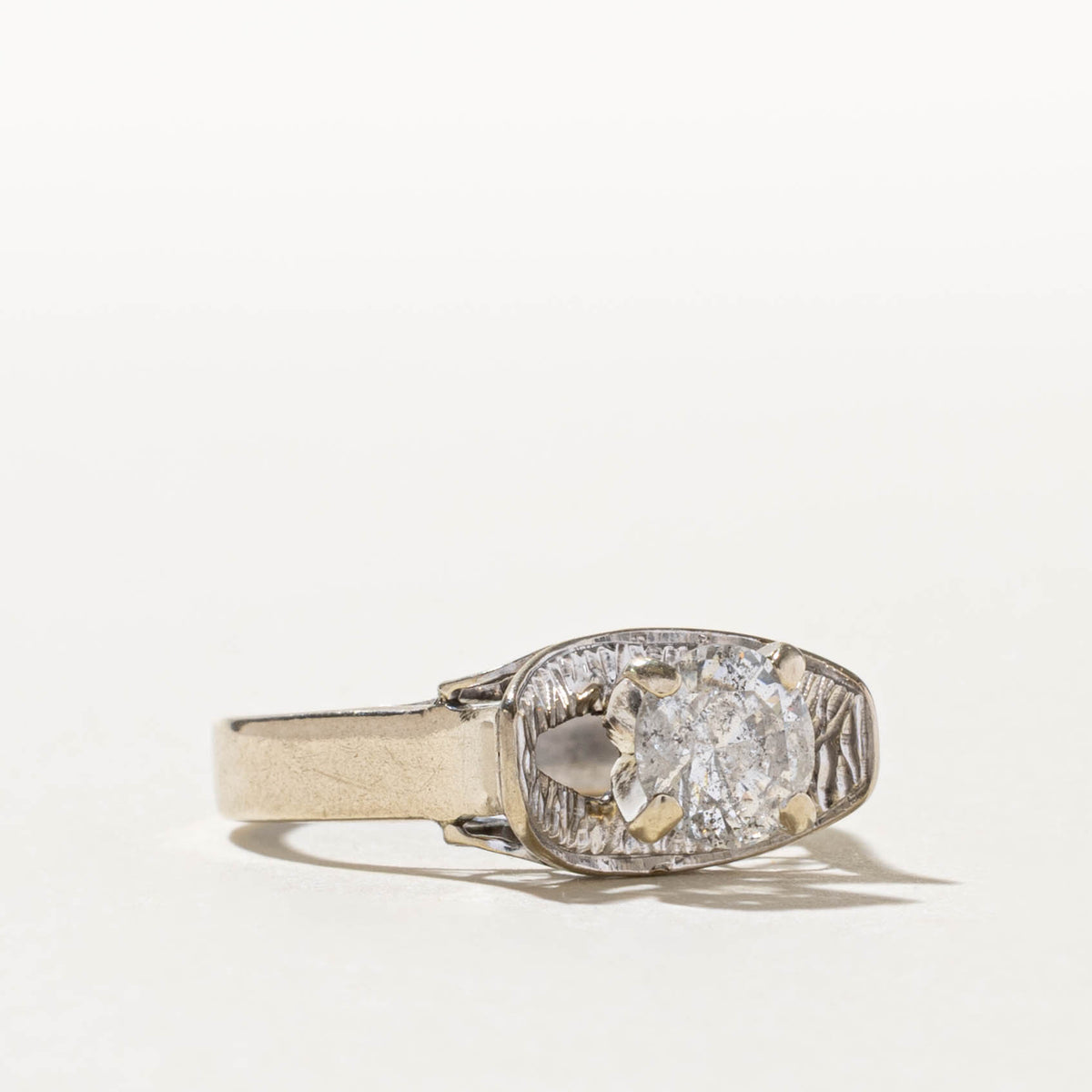 10k Solitaire Diamond Textured Frame Ring | 0.96ct I2 K | SZ 6.5