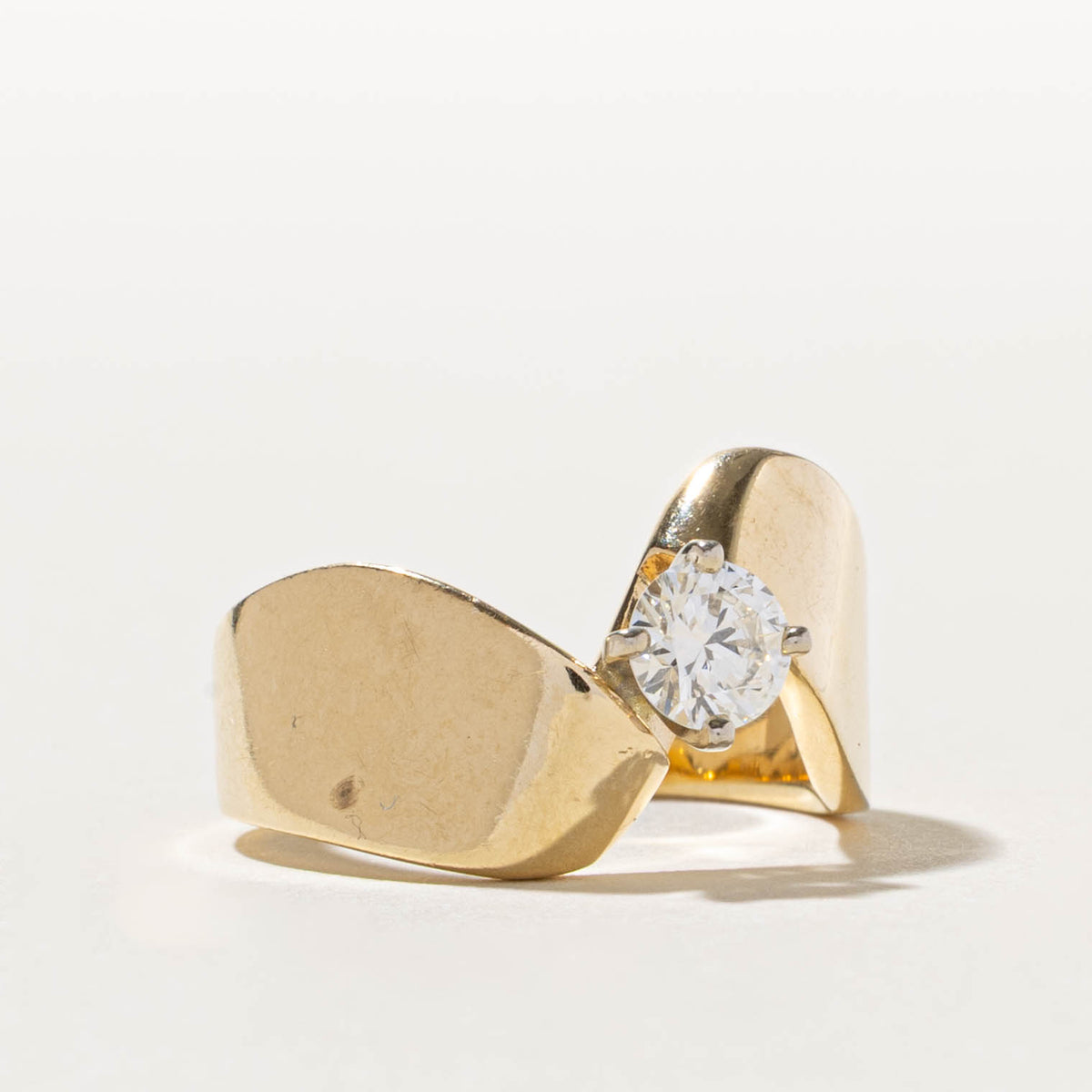 14k Solitaire Diamond Chunky Bypass Ring | 0.52ct SI1 H | SZ 6.75