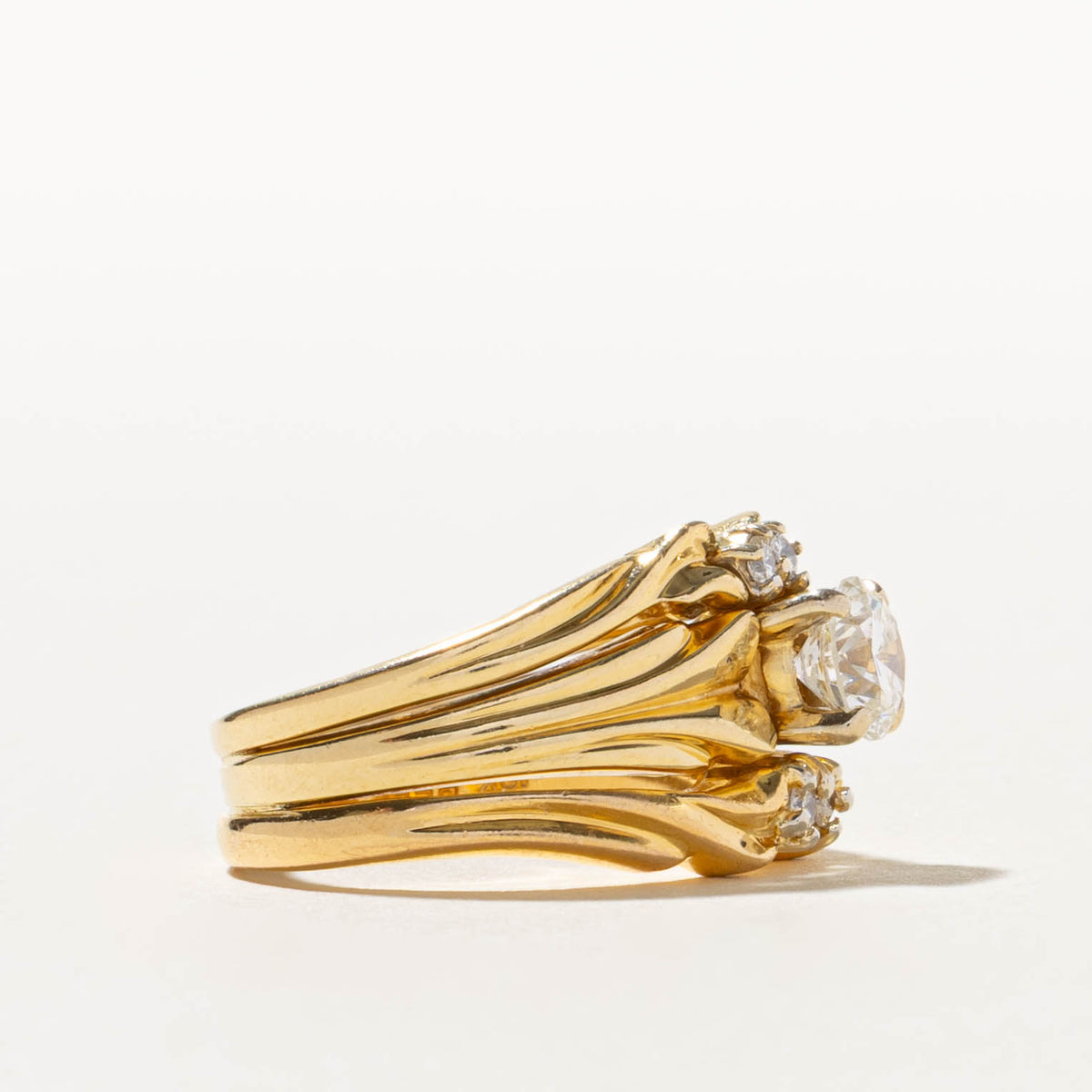 18k Diamond Grooved Soldered Wedding Ring Set | 0.57ct SI2 I, 0.06ctw | SZ 4.25