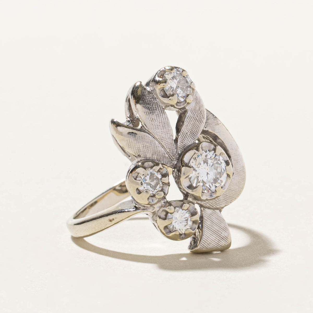 14k Scattered Diamond Textured Floral Cocktail Ring | 0.79ctw | SZ 8