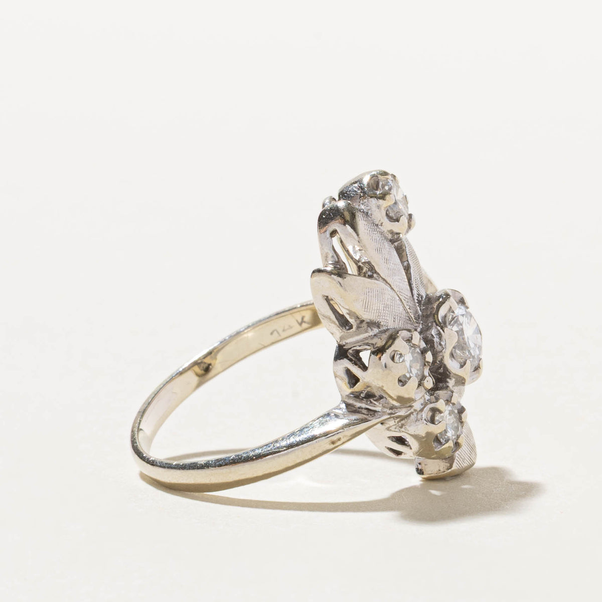 14k Scattered Diamond Textured Floral Cocktail Ring | 0.79ctw | SZ 8