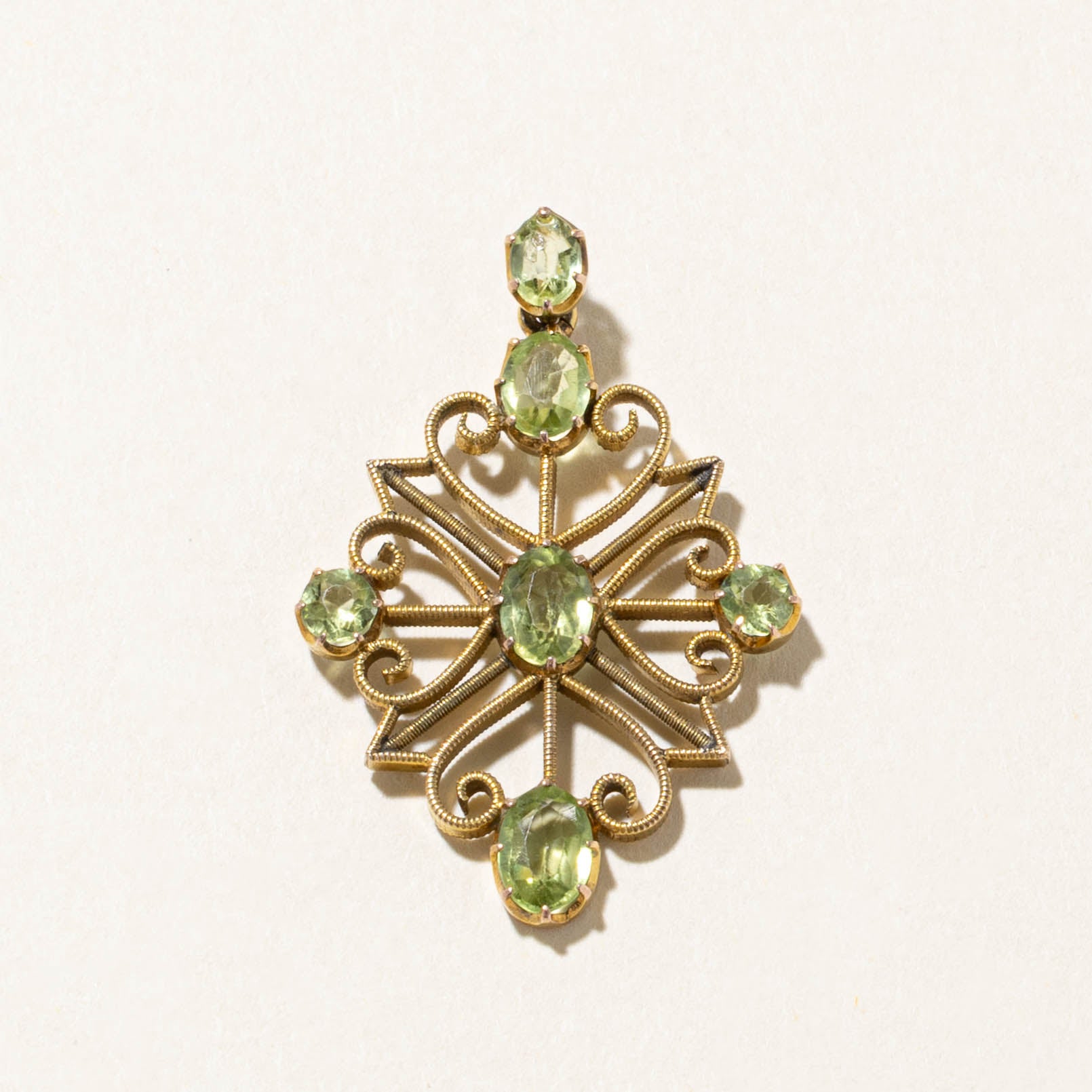 10k Peridot Scrollwork Geometric Pendant | 2.80ctw