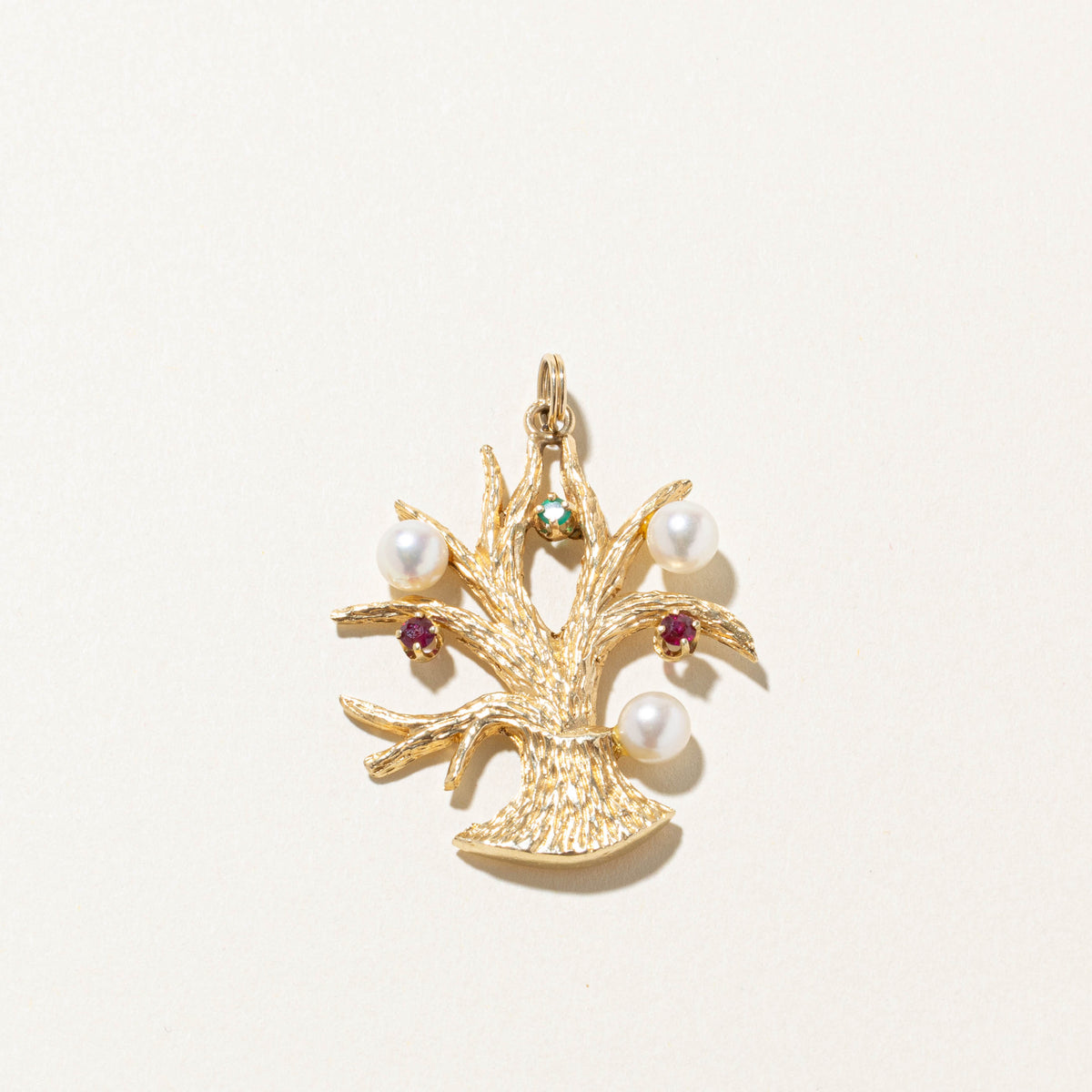 14k Ruby, Onyx & Cultured Pearl Textured Tree Charm | 0.33ctw
