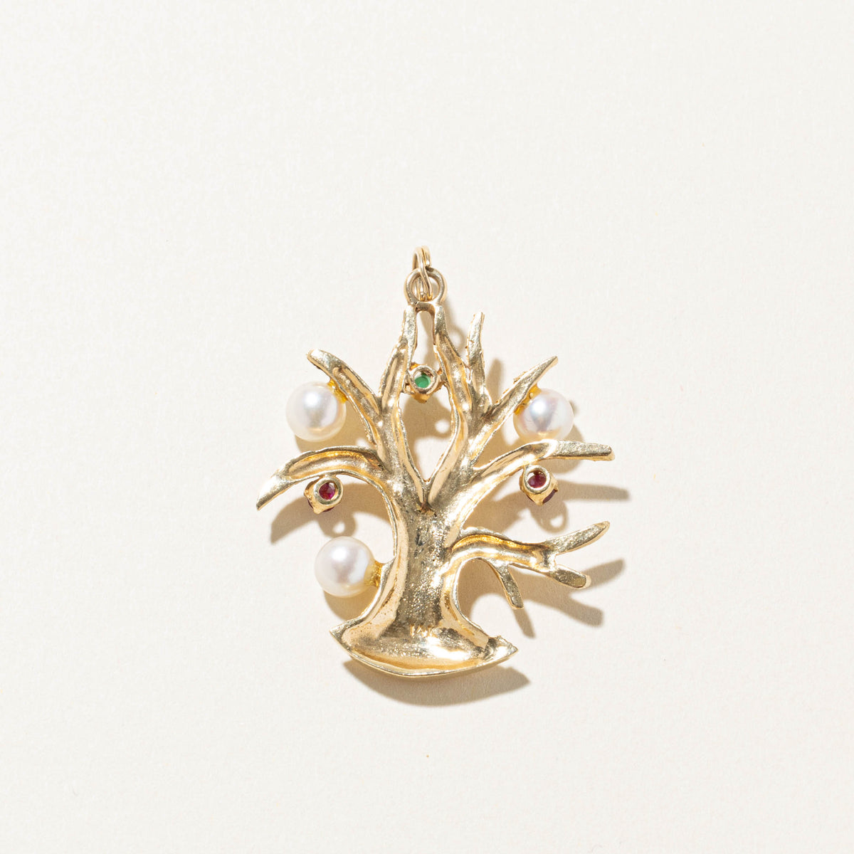 14k Ruby, Onyx & Cultured Pearl Textured Tree Charm | 0.33ctw
