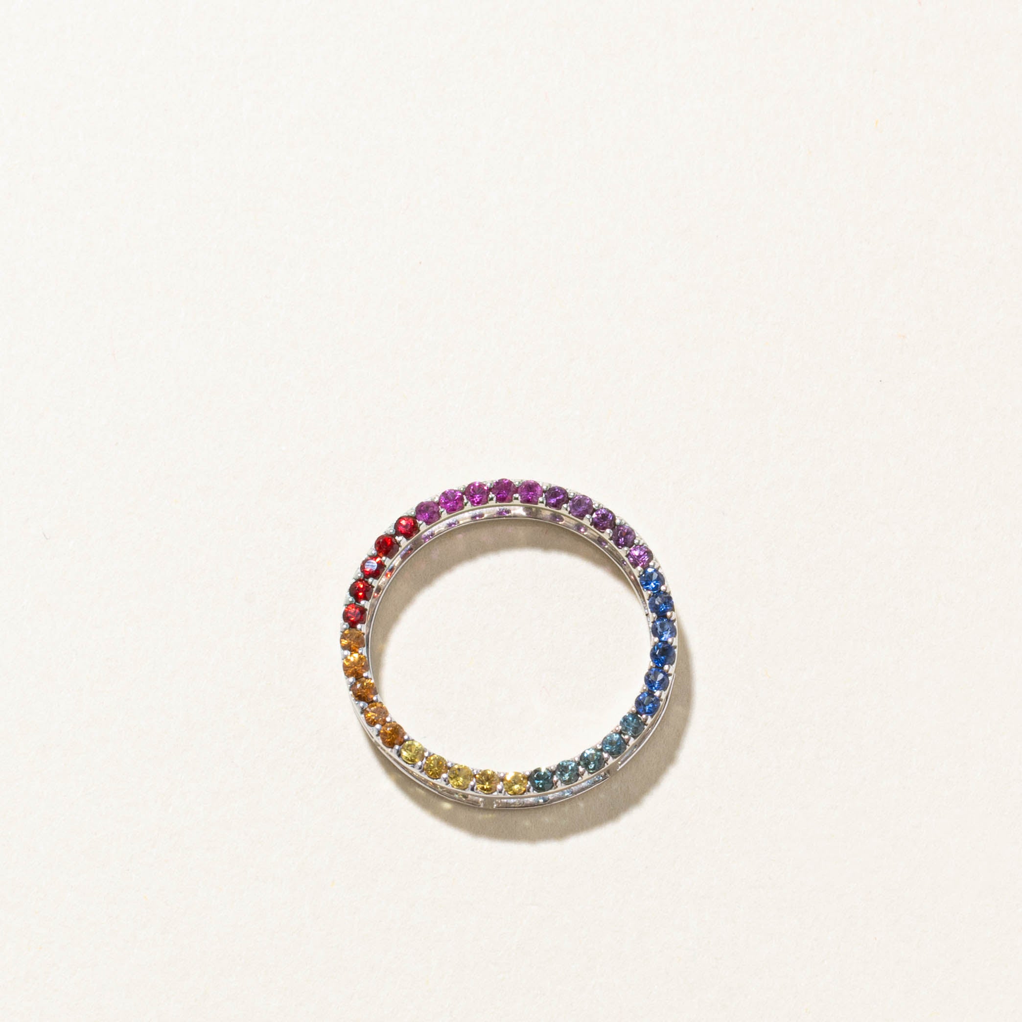 14k Eternity Rainbow Sapphire Circle Pendant | 0.90ct