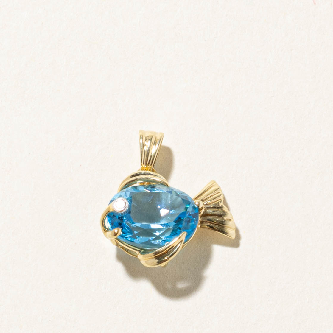14k Blue Topaz & Diamond Fish Pendant | 3.70ct, 0.01ct