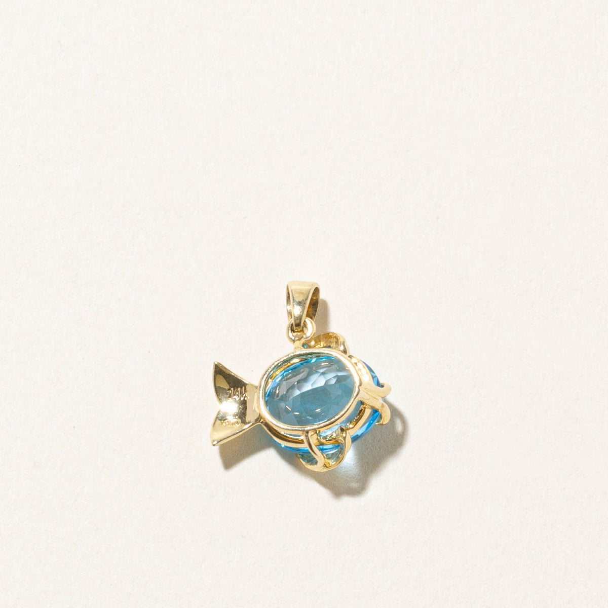 14k Blue Topaz & Diamond Fish Pendant | 3.70ct, 0.01ct