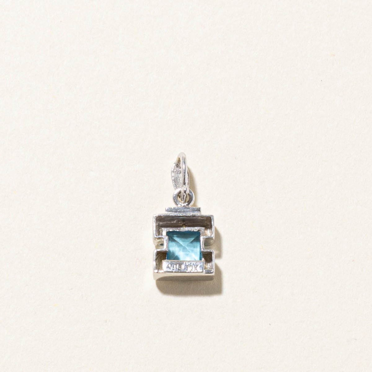 10k Square Cut Blue Topaz & Diamond Accented Pendant | 0.60ct, 0.01ct