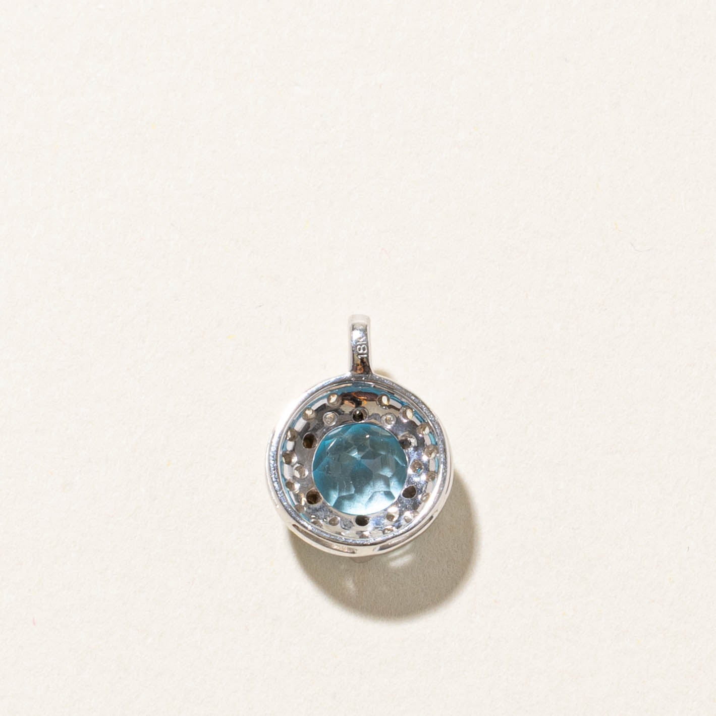 18k White Gold Blue Topaz & Diamond Halo Pendant | 2.50ct, 0.18ctw