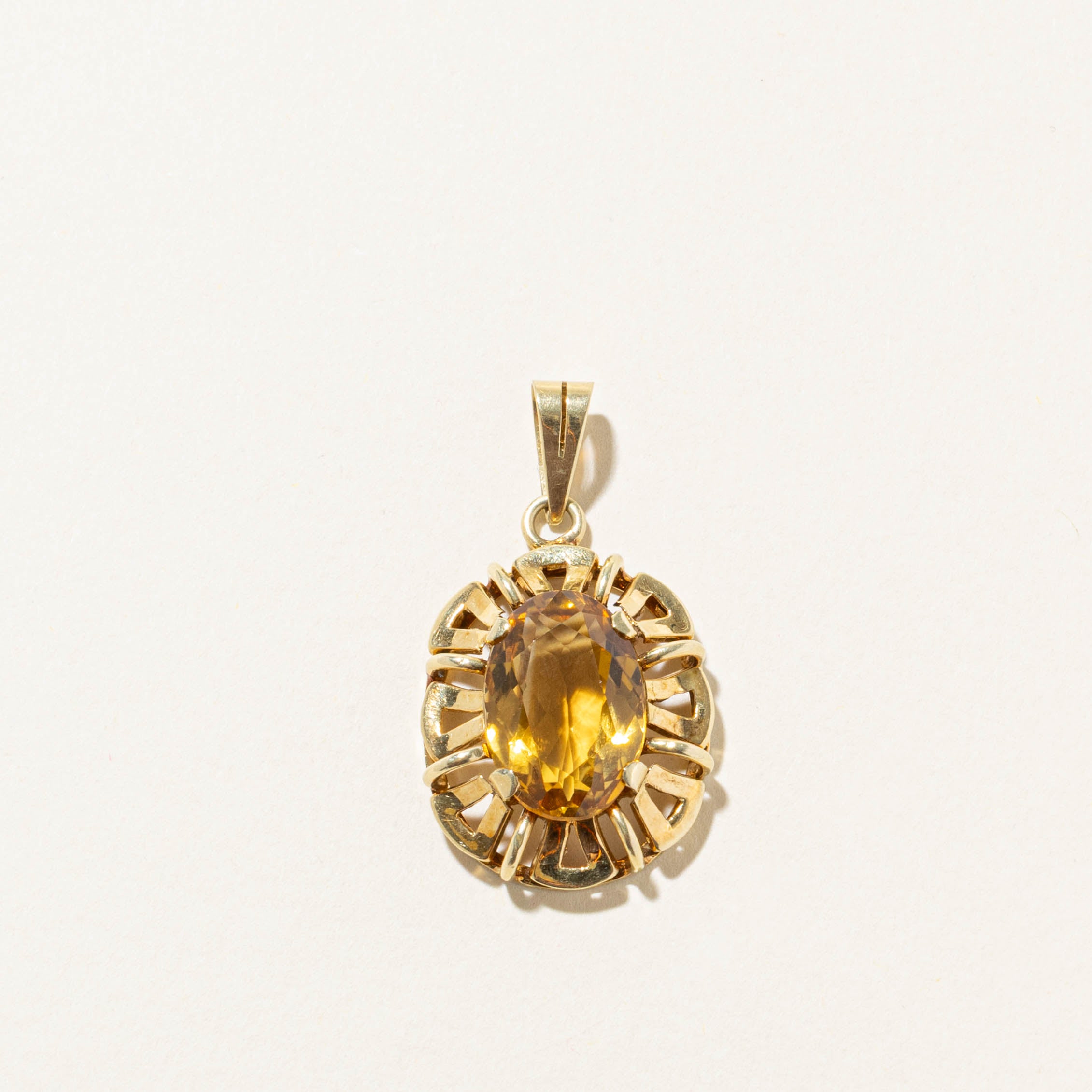 14k Solitaire Citrine Geometric Framed Pendant | 7.00ct
